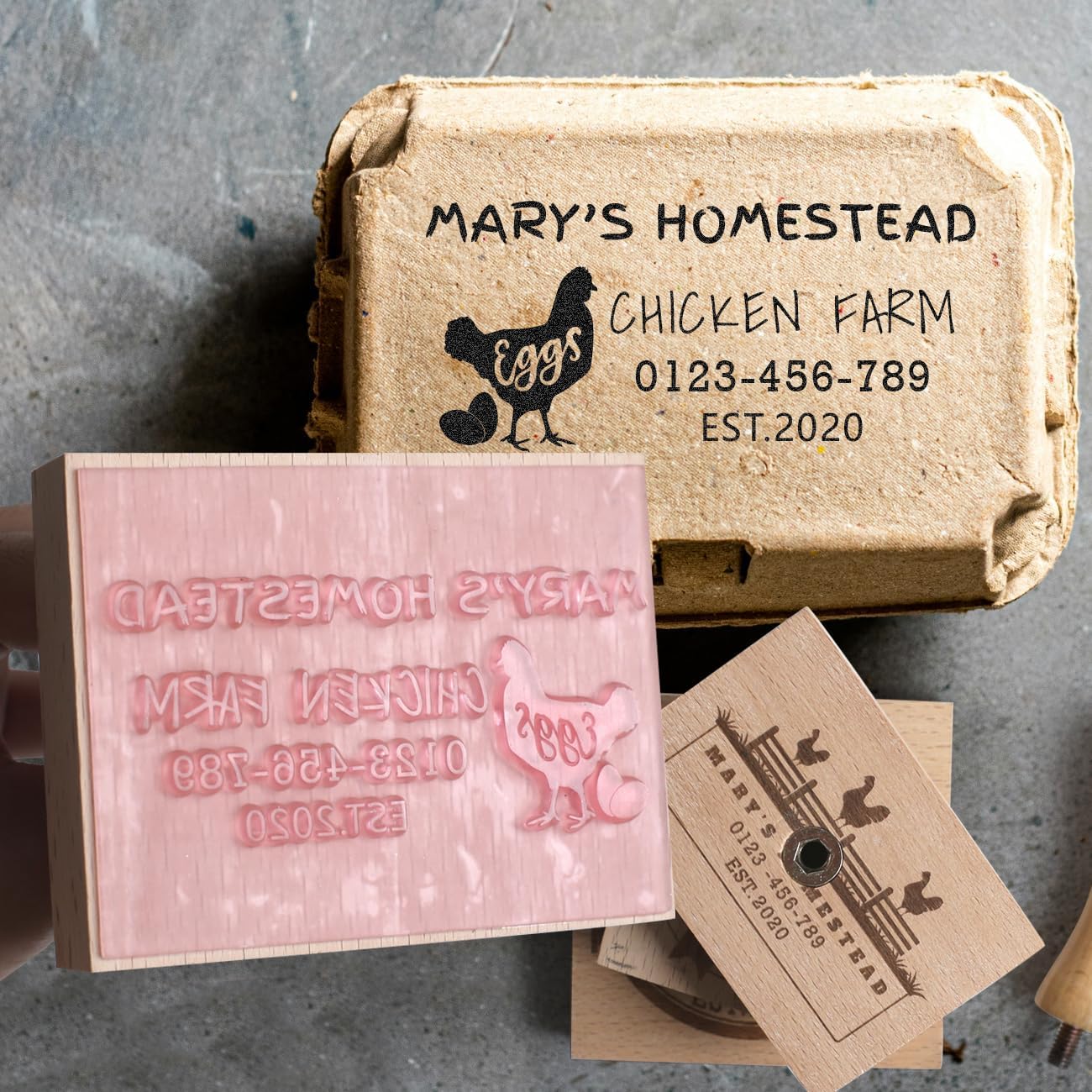 Personalized Egg Carton Stamps, 4 Sizes, Custom Chicken Stamp, 12 Designs, Rubber Stamp for Eggs Carton, Wooden Stamps for Fresh Eggs - Image 2