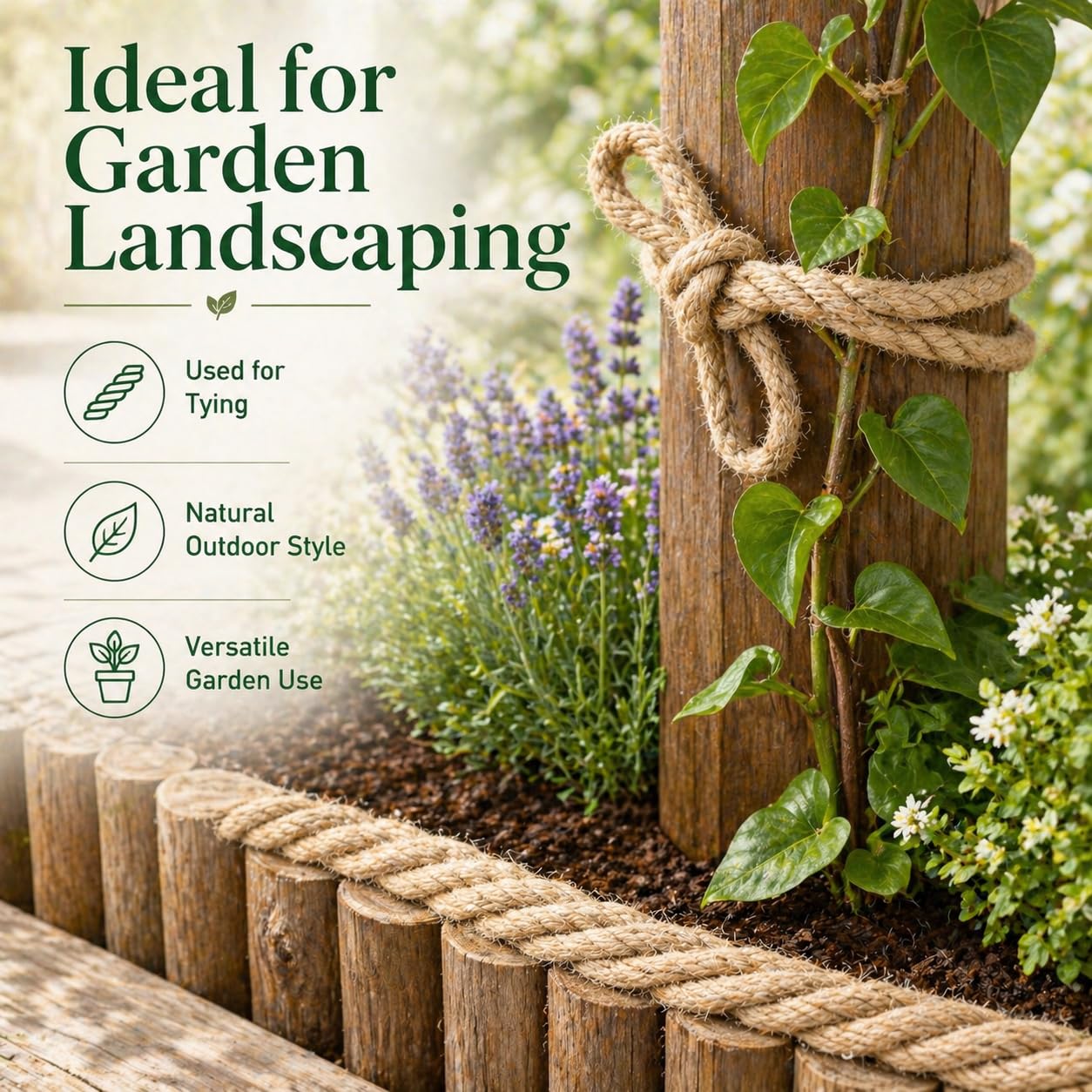 Corda di iuta naturale al 100% (1,3 cm x 50,3 m) Spago di iuta spesso per artigianato, giardinaggio, amaca, decorazione della casa