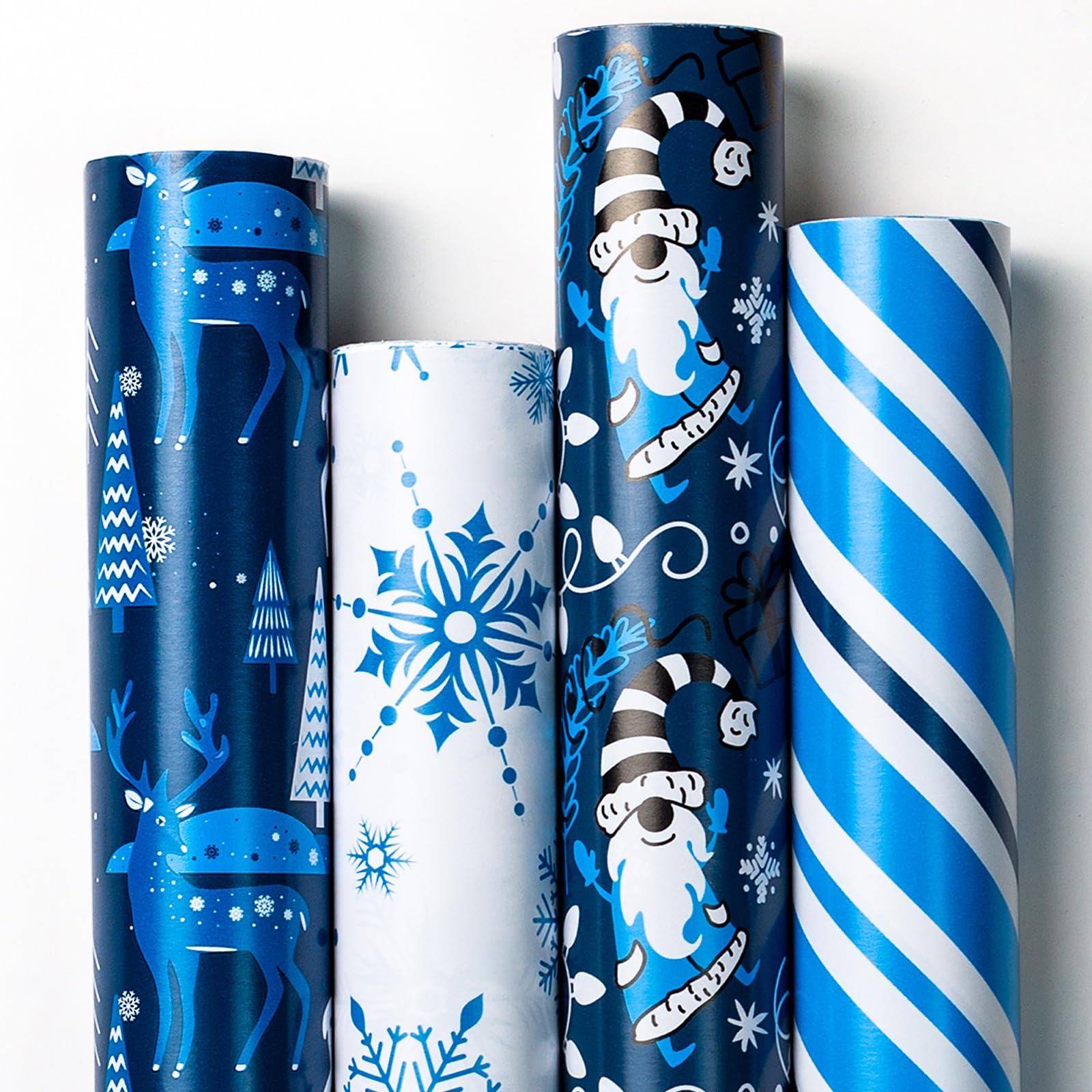 MAYPLUSS Christmas Wrapping Paper Jumbo Rolls - 30IN X 120IN - 4 Roll - Christmas Tree Reindeer Snowman Stripe for New Year Holiday Party Kids — image 1