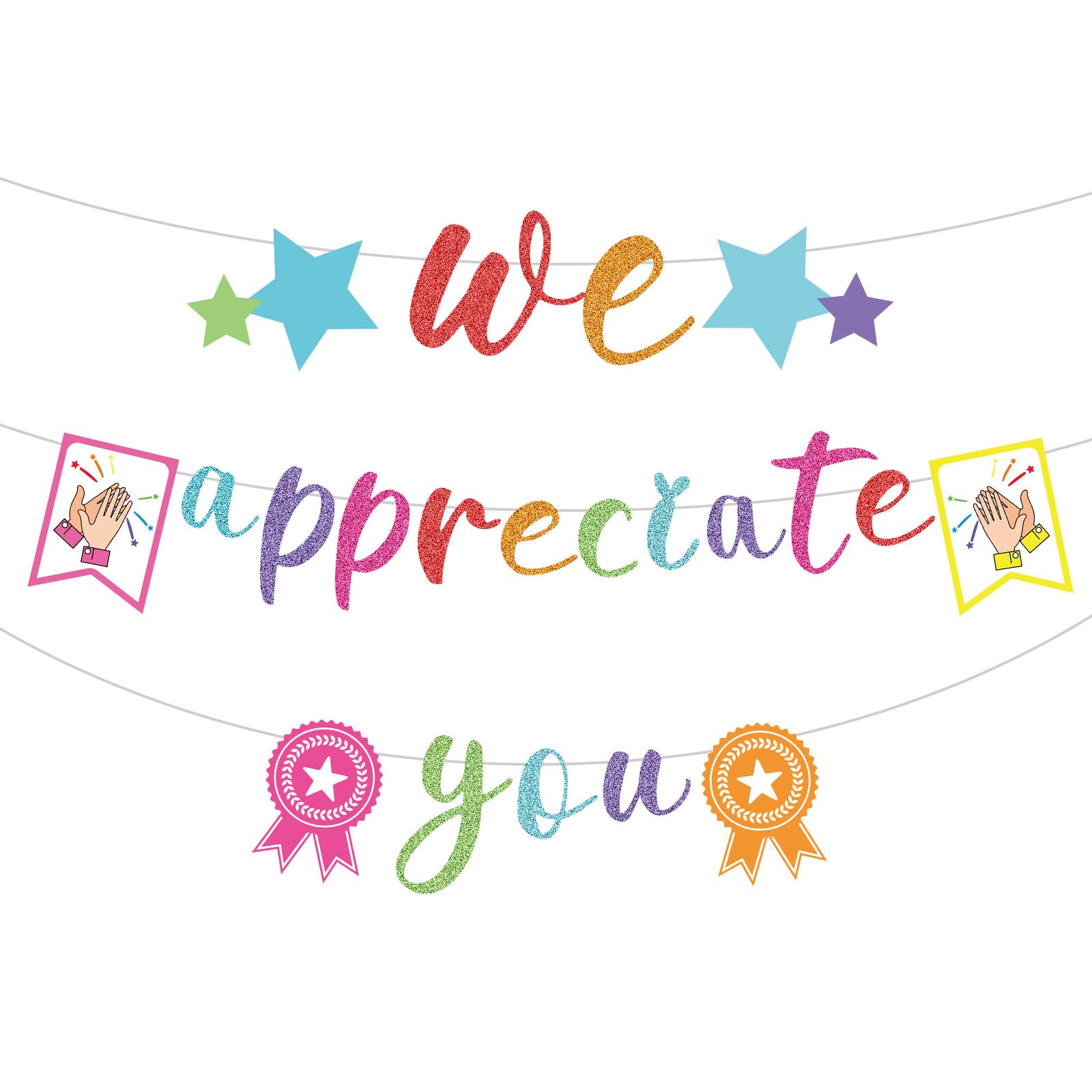 We Appreciate You Banner, Glitter Thank You Banner Appreciation Banner Employee Appreciation Decorations for Staff Nurse Doctor Teacher Thank You Party Office Decor (Colorful)
