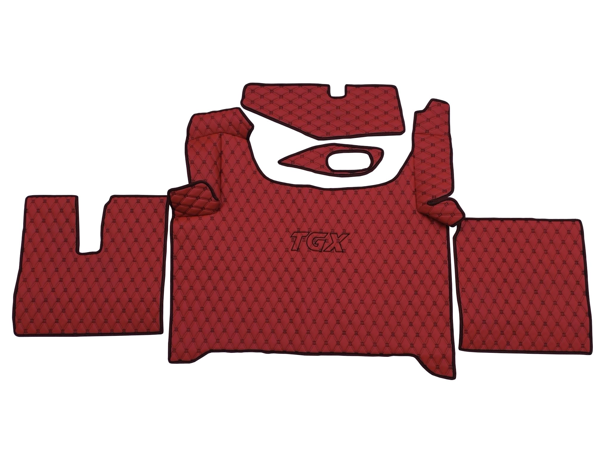 Alfombra de camión compatible con MAN TGX 2020+ alfombrilla de pie (material rojo, hilo negro)