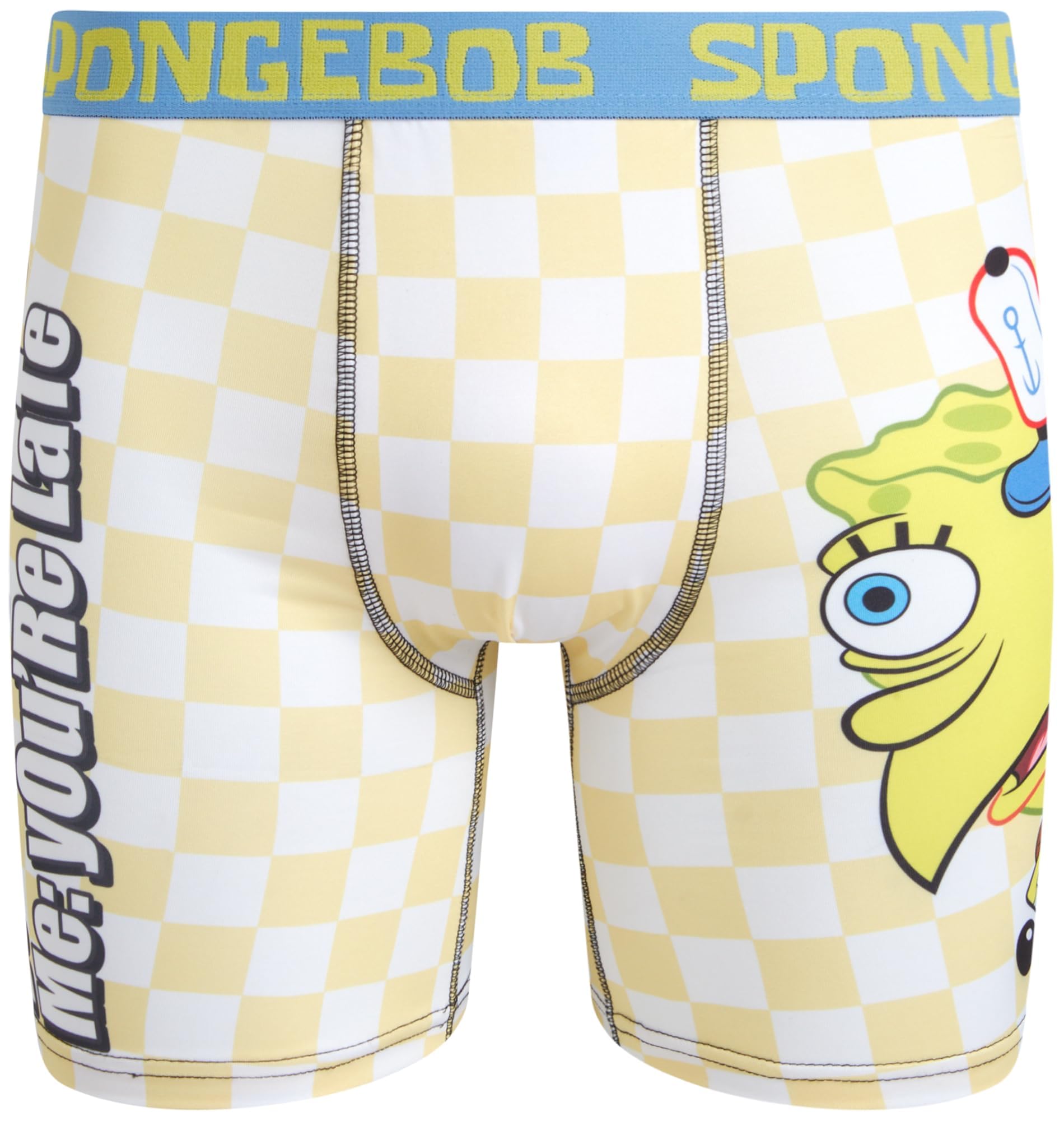 COCO BRANDS Spongebob Mens Boxer Briefs - No Fly Anti-Chafing Boxer Briefs - Breathable Mens Underwear (Sizes S-XL), You're Late, M