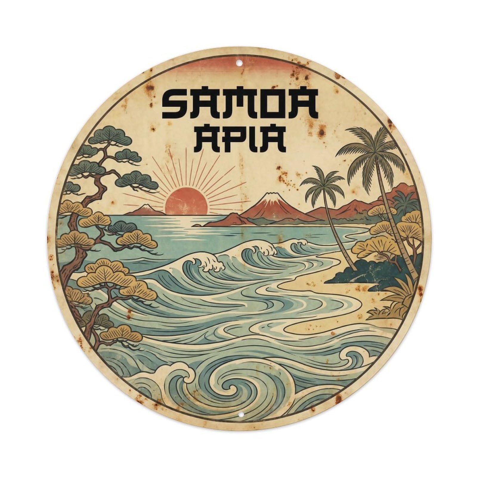 Odgynaw 8X8inch(20X20cm) Samoa Apia Beach Tropical Island Coastal Journey Metal Tin Sign