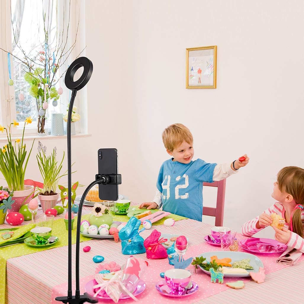 Exclusive Discount 90% Price YUZOZME Selfie LED Ring Light for iPhone/Laptop Desk lamp Phone Stands and Holders for Video Conference Lighting Video Recording Makeup Vlogging Gooseneck Phone Holder (Carbon Black)