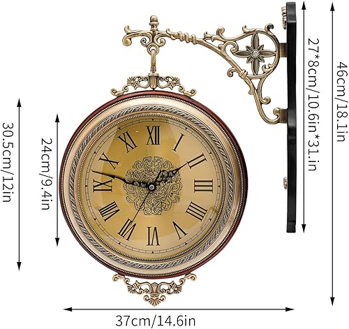 Miniatura 5 de Relojes de pared grandes, reloj de metal marrón con ciervo, decoración de pared, reloj de pared de aleación de doble cara para interiores y