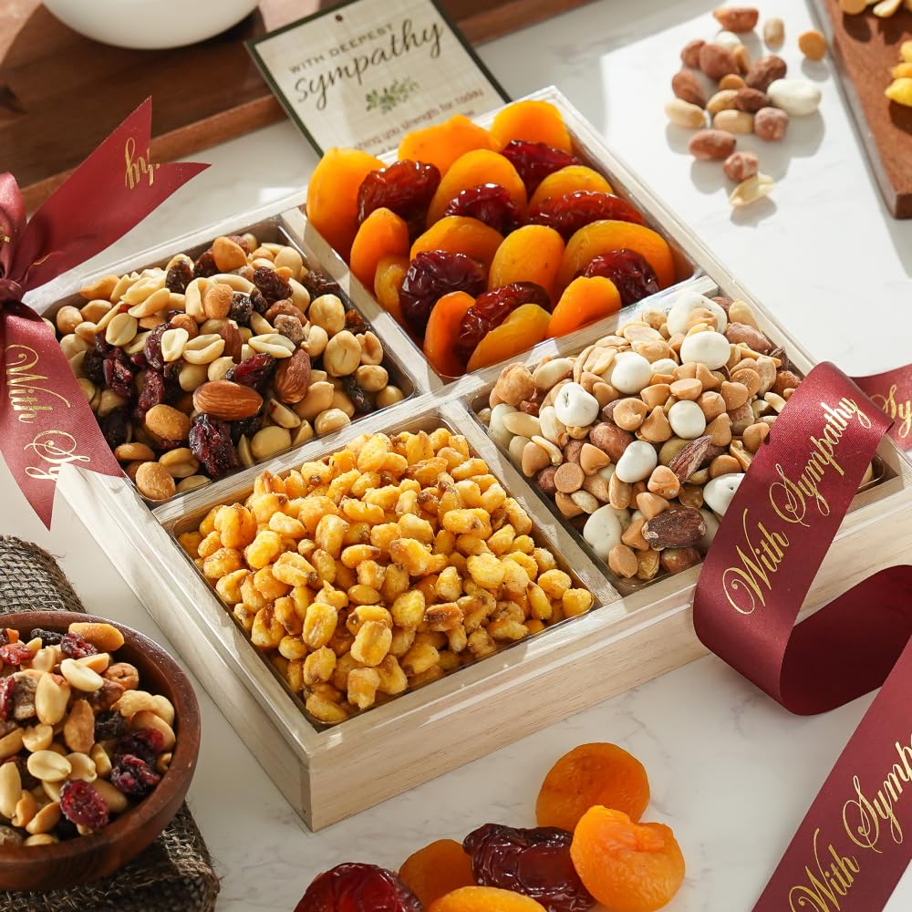 Broadway BasketeersSympathy Dried Fruit And Nuts Gift Basket Assortment For Men Women - A Healthy Condolence Gift for Families and Corporate