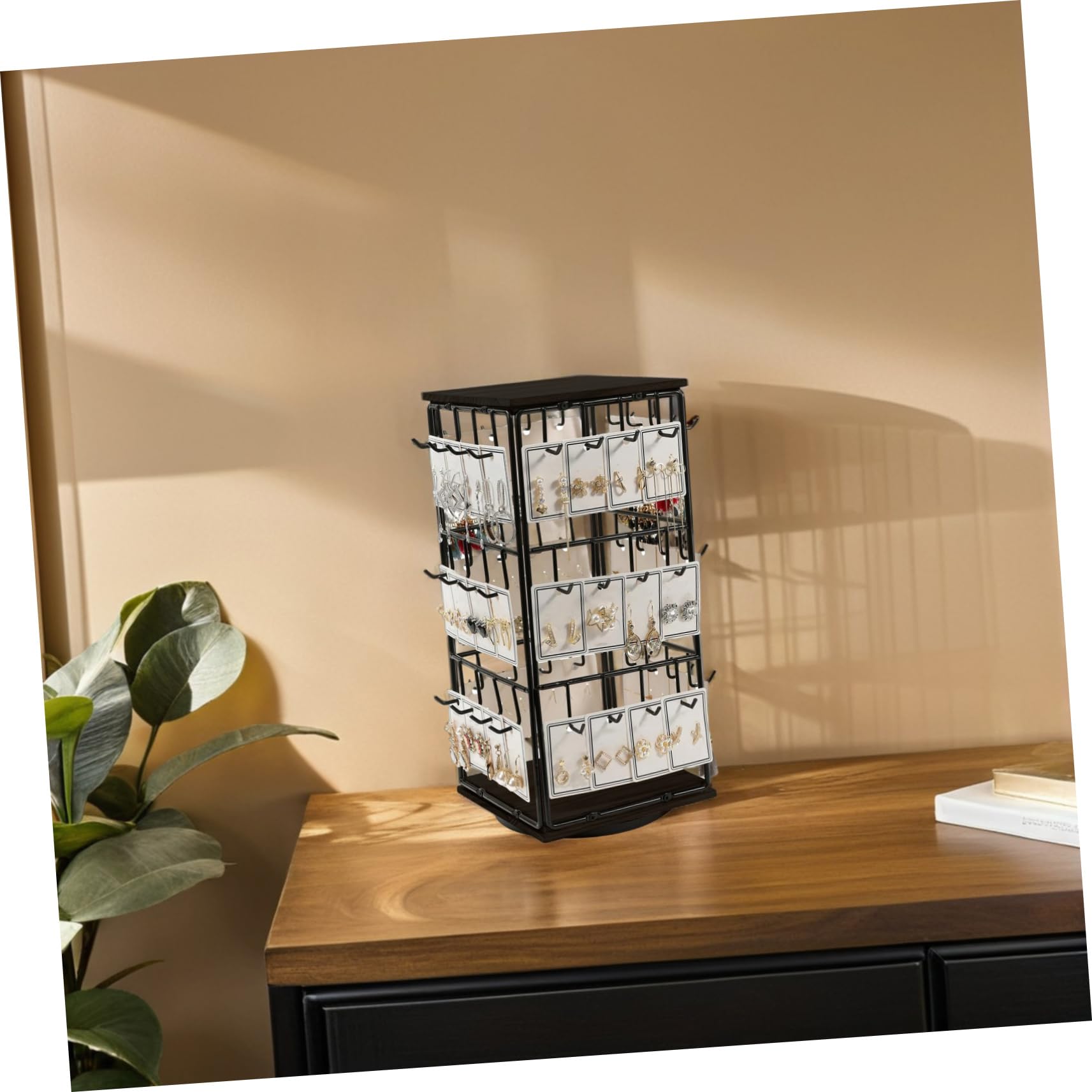 VALICLUD Espositore per Orecchini in Legno Nero 360 Gradi Girevole Design Salvaspazio e Organizer Multifunzionale per Arredamento Casa e Countertop
