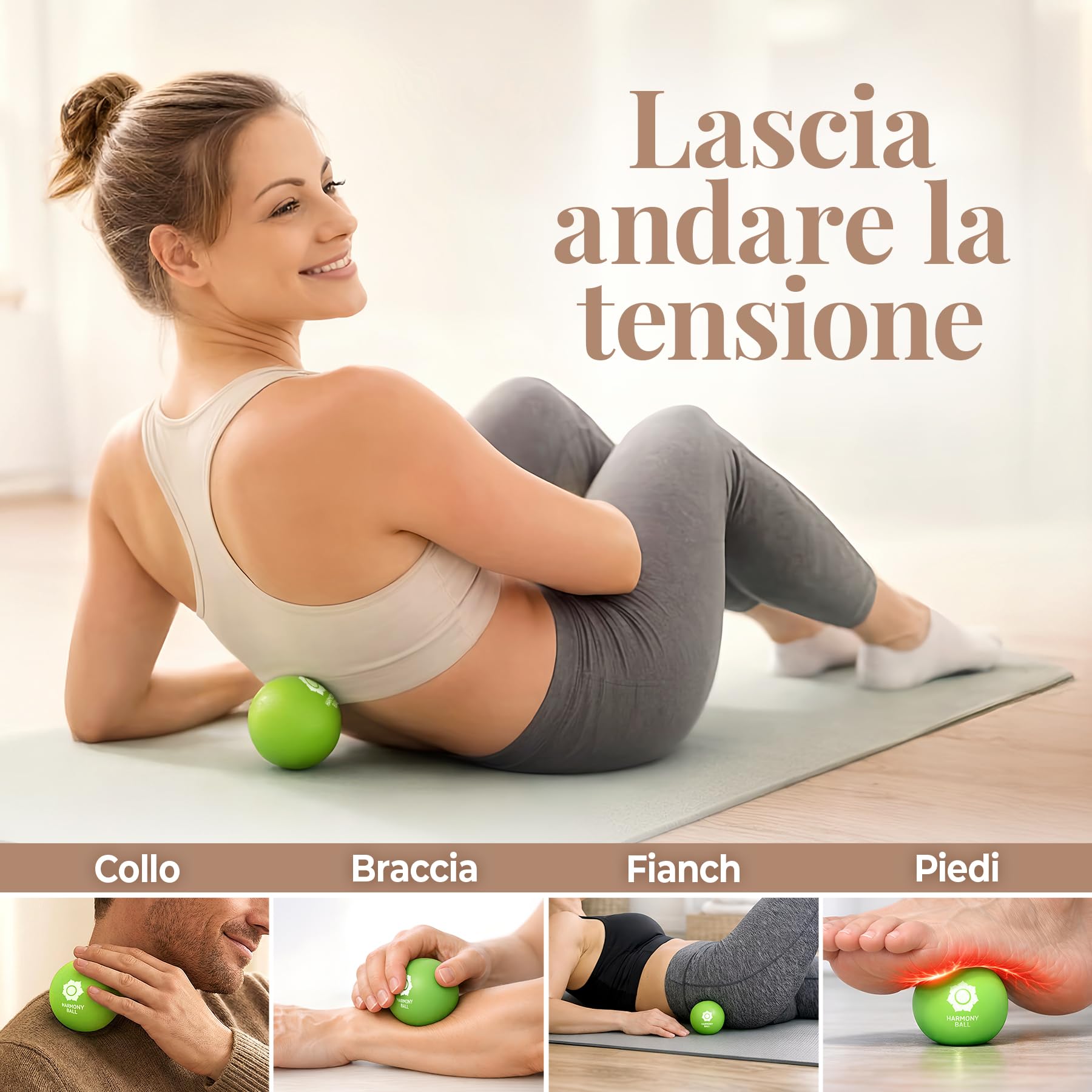 Pallina da massaggio in caucciù naturale, set da 2 pezzi, conrete inclusa, dimensioni delle palline 6,3 cm/7,2 cm, piacevolmente flessibile, ideale per automassaggi e massaggi delle fasce muscolari