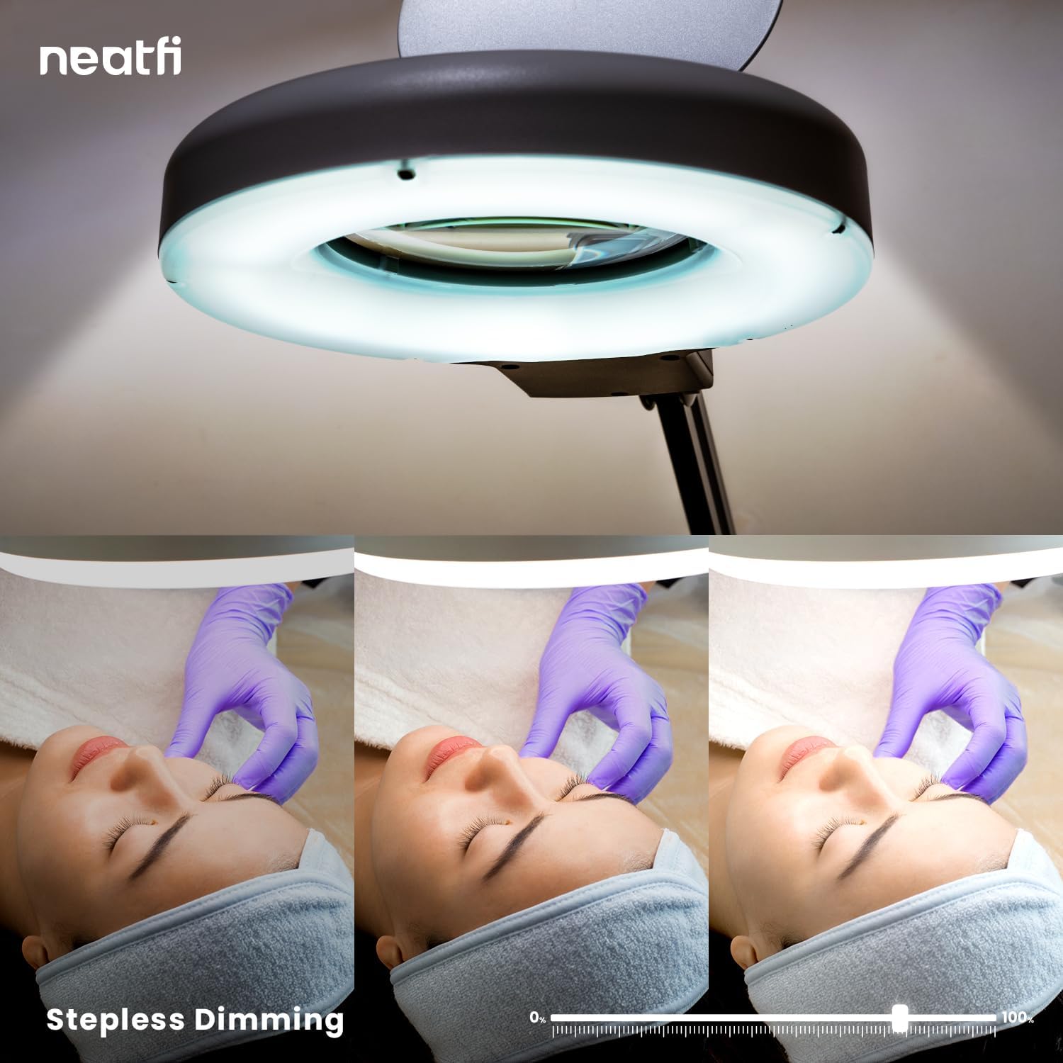 Neatfi LED Magnifying Lamp with Clamp | 12W | 60 SMD LEDs |1,200 Lumens | Adjustable Step Dimming | 2.25x Magnification Desk Lamp Magnifier for Crafts, Painting, and Hobbies (Black-2, 5-Diopter)
