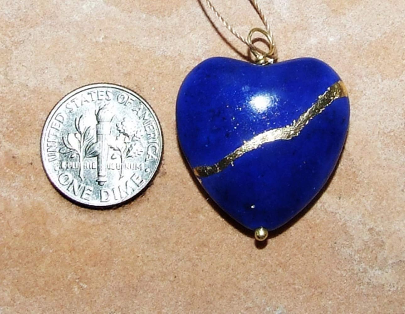 Large 1" Lapis-Blue Howlite Broken Heart Mended with 23kGold, Kintsugi Cord Necklace