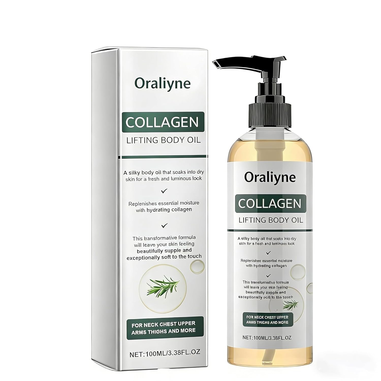 Oraliyne Collagen Lifting Body Oil, Firming Silky Skin Oil for Neck, Chest, Arms and Thighs, 3.38 fl oz (1pcs)
