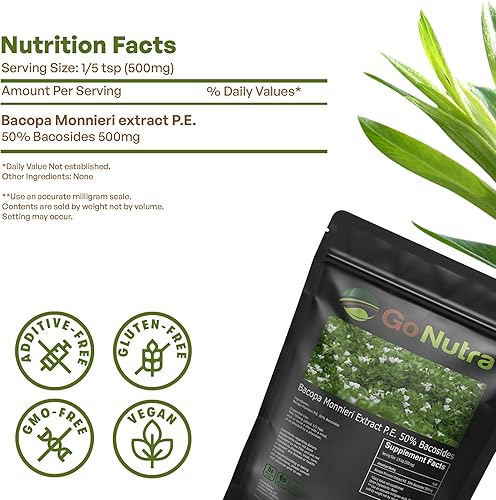 Miniatura 5 de Go Nutra Extracto de Bacopa en polvo (Bacopa Monnieri) 50% Bacosides - Extracto de hierbas Brahmi Suplemento (8 onzas)