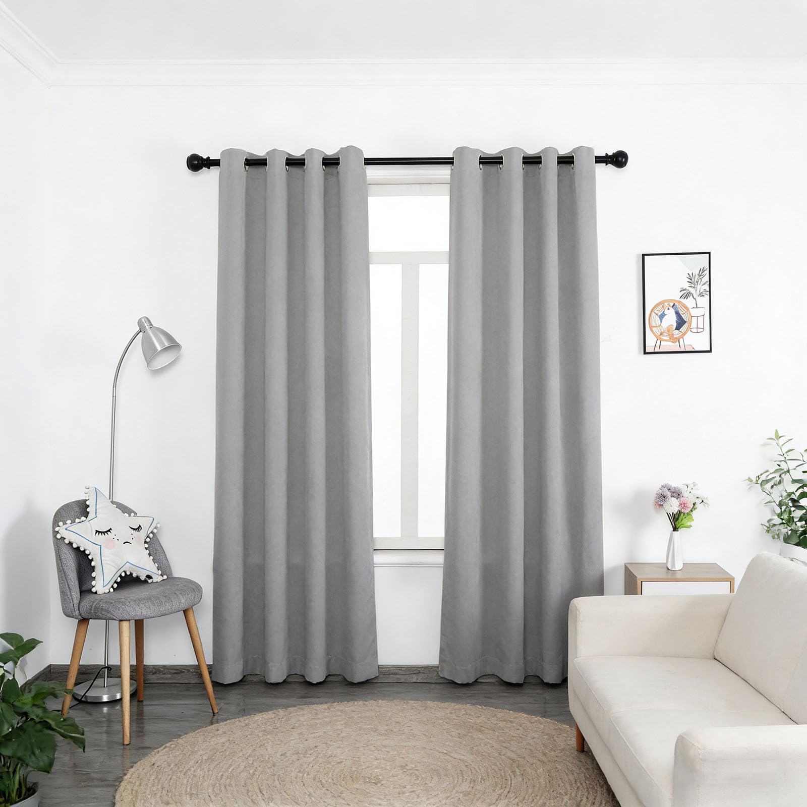 Rideau anti-bruit et isolant thermique 110x190 opaque gris clair pour fenêtre