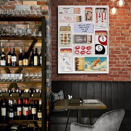 Miniatura 6 de Póster vintage con estampado de caja de cerillas Preppy de moda, arte de pared retro con diseño estético, arte de pared de carrito de bar, póster de