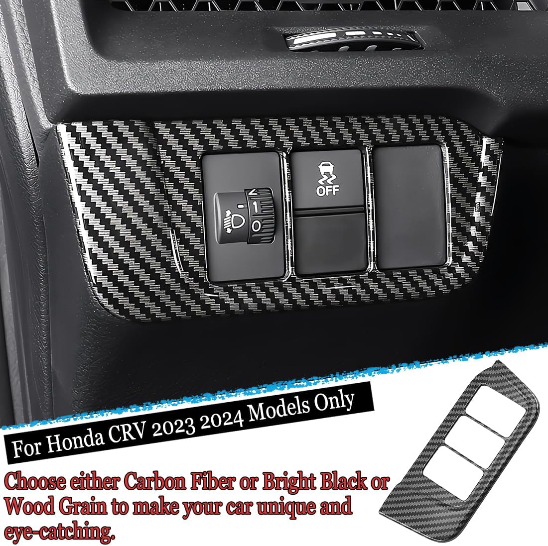 MUXEE 1PCS Car Headlight Switch Buttons Panel Cover Trim for Honda CRV 2023 2024 2025 2026 - ABS Carbon Fiber Sport Interior Accessories
