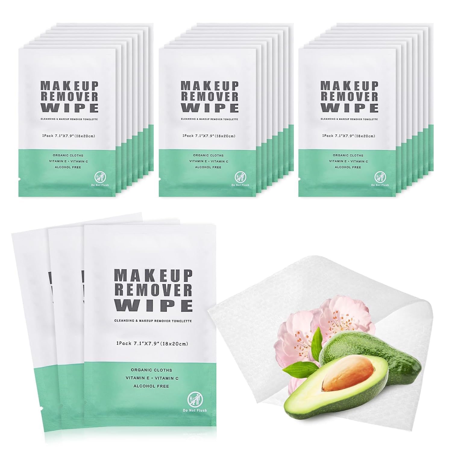 500 pcs Makeup Remover Wipes Individually Wrapped Makeup Wipes Bulk Face Cleansing Wipes, Individual Wet Wipes, Travel Towelette Makeup Remover
