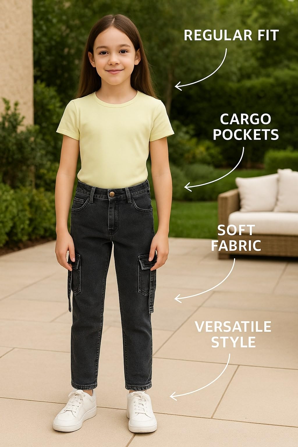 Arshia Fashions Girls Denim Regular Fit Cargo Style Jeans 1