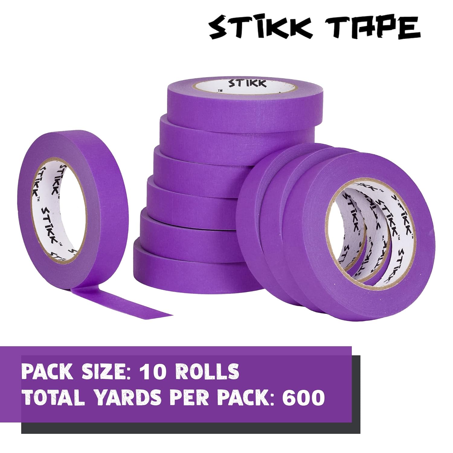STIKK Painters Tape - 10pk Purple Painter Tape - 1 inch x 60 Yards - Paint Tape for Painting, Edges, Trim, Ceilings - Masking Tape for DIY Paint Projects - Residue-Free Painting Tape