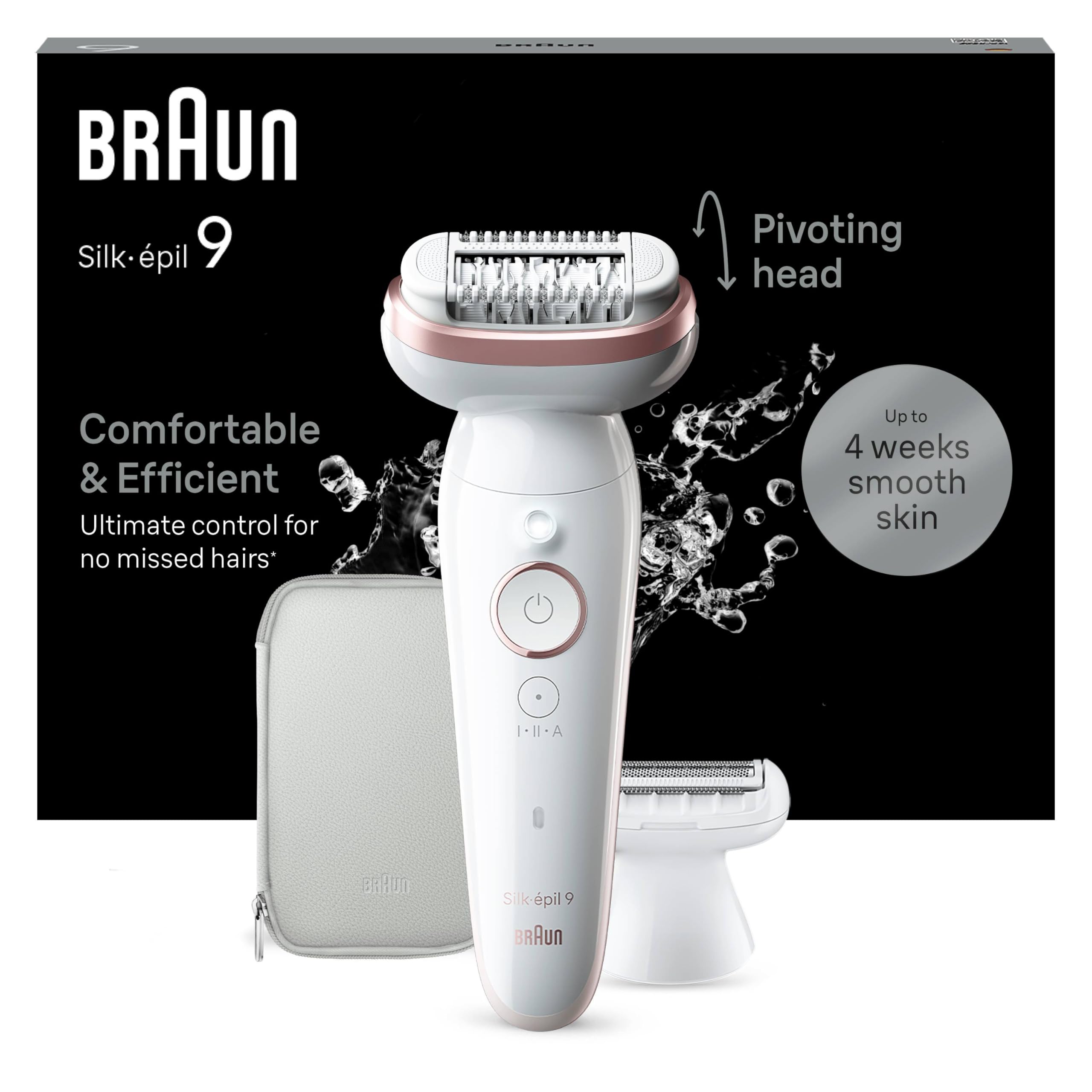 Braun Silk-épil 9 Depilatore Donna, Epilatore Elettrico con Testina Flessibile per Una Epilazione Semplice, Wet & Dry, Pelle Liscia a Lungo, 9-030, Bianco/Rosa