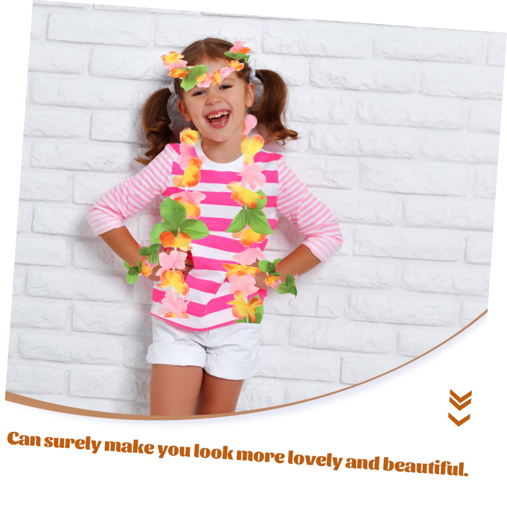 Amosfun 3juegos Conjunto De Guirnaldas Hawaianas Collar De Flores Diadema y Pulseras Para Fiestas Bodas y Luau Colores Vibrantes