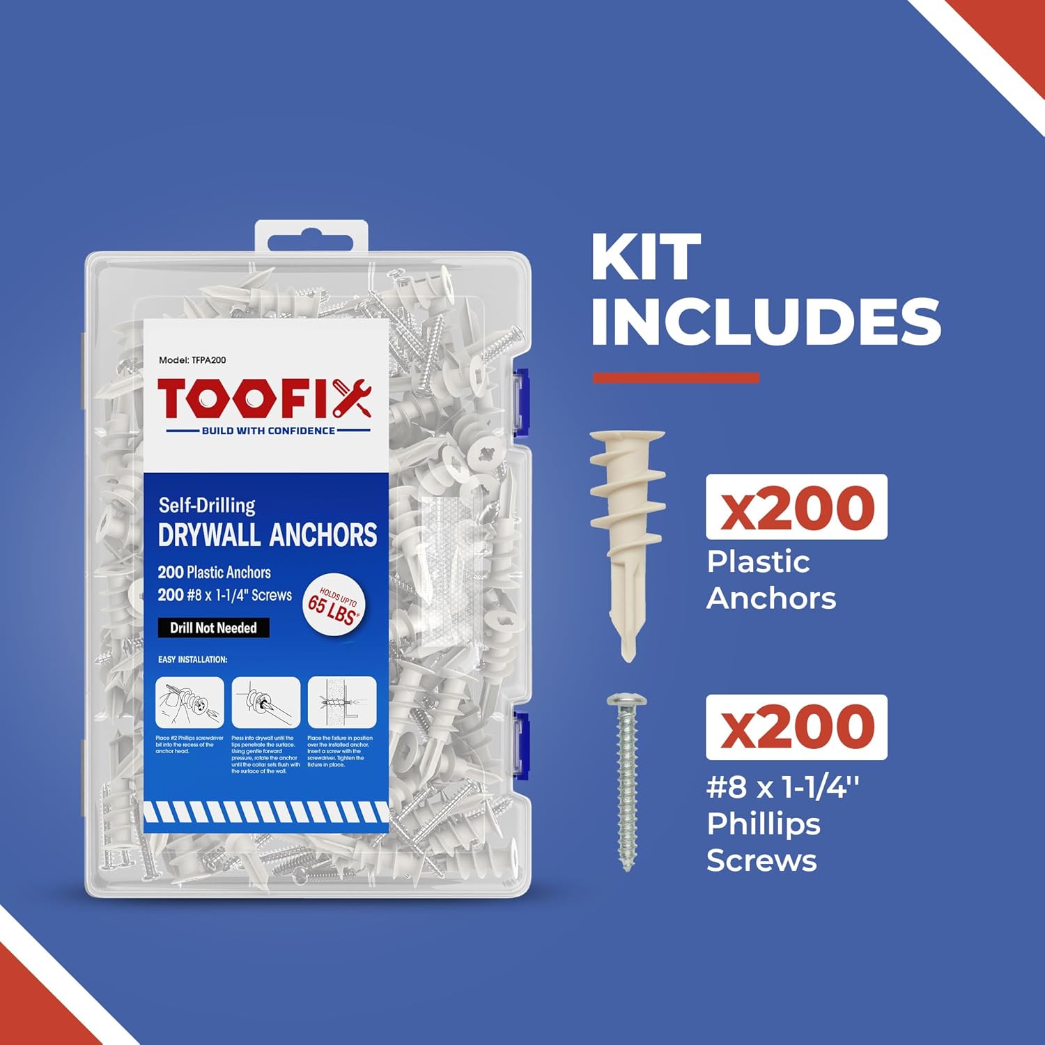 Self Drilling Drywall Anchor Kit - Wall Anchors With Screws for Drywall, Plastic Anchors, 400 Pieces