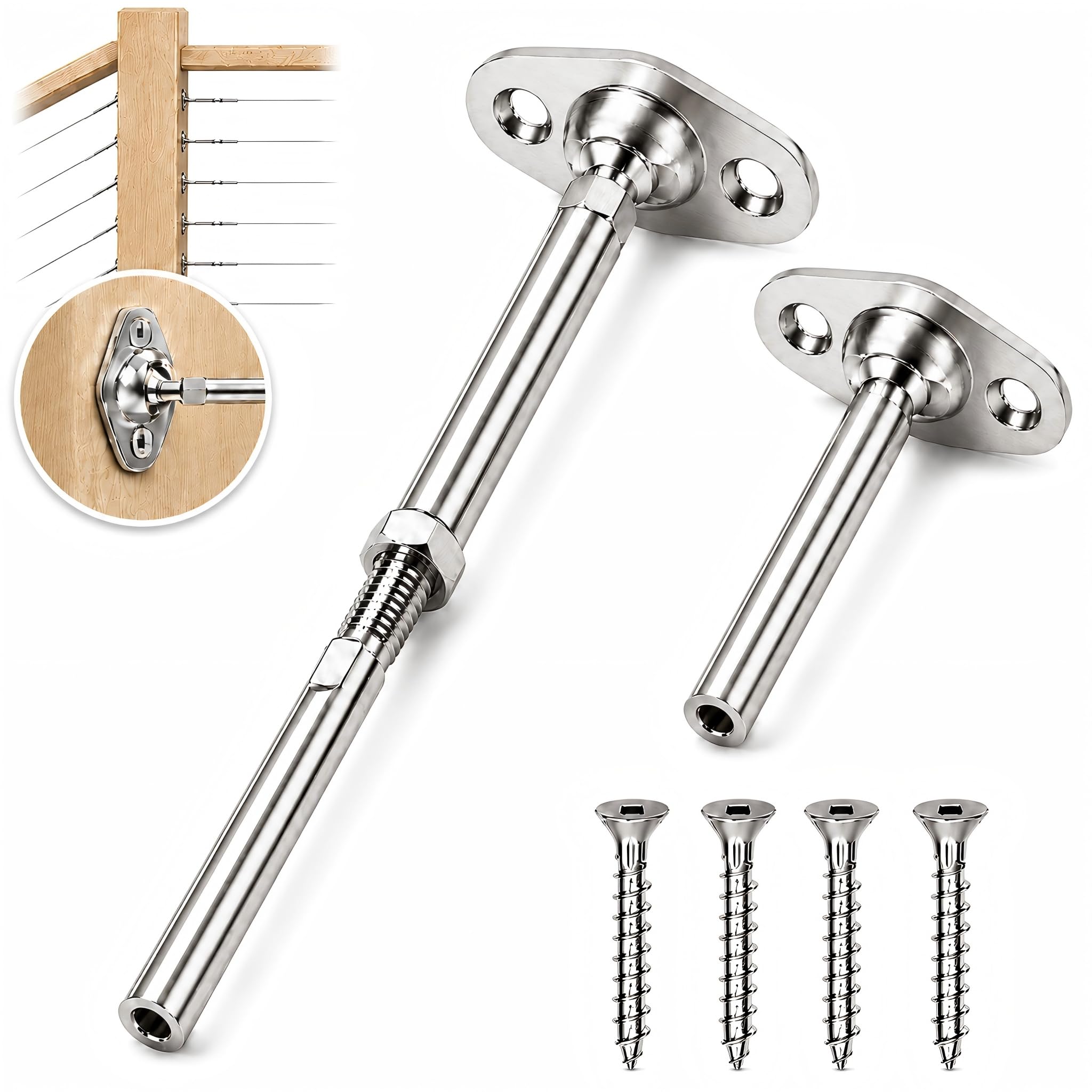 MR.RAIL MR-08 - Kit hardware per ringhiere per cavi in acciaio inossidabile 316L, 10 paia da 1/8", per pali in legno, tendicavo per ringhiere per ponte, scale e balconi, base di montaggio superficiale