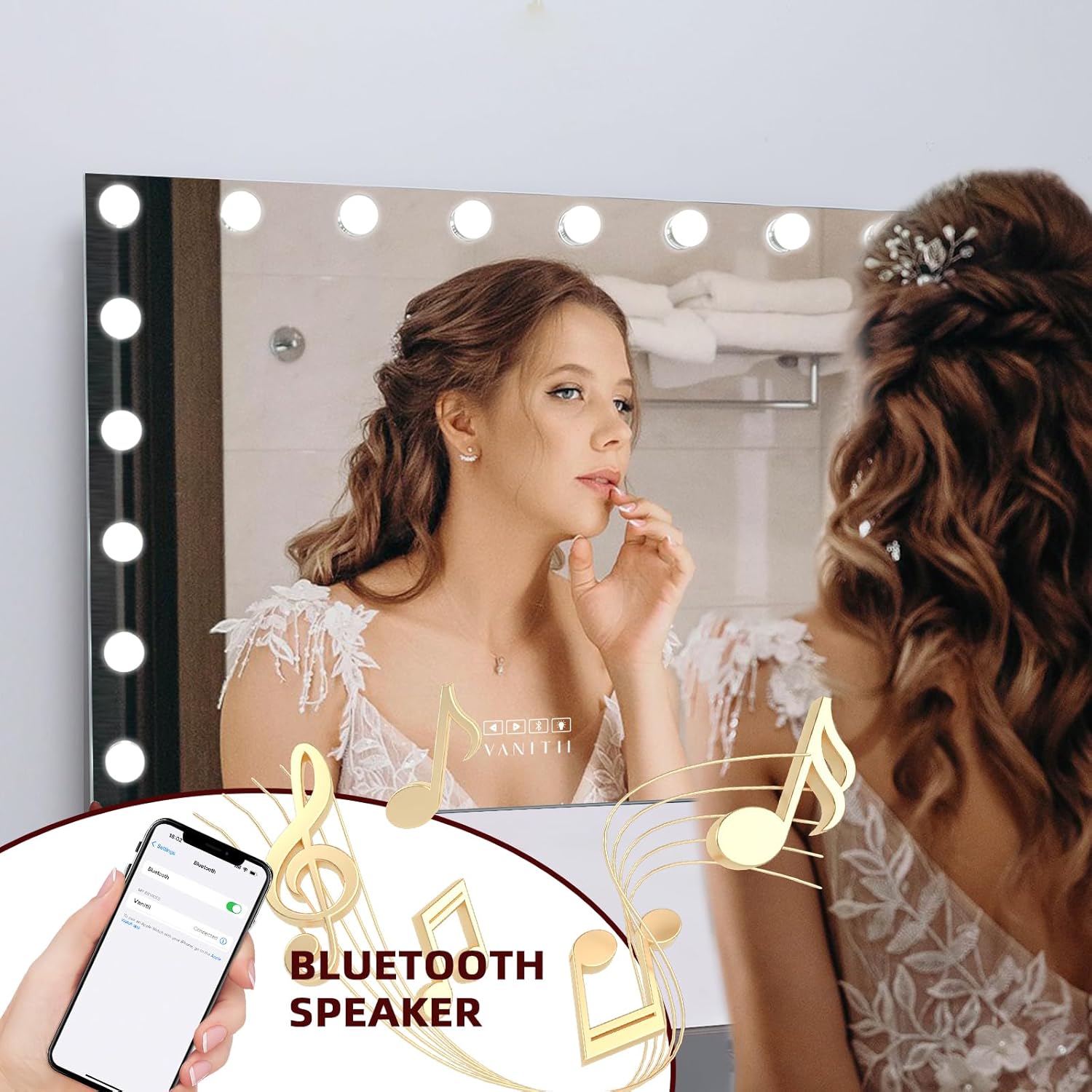 VANITII Vanity Mirror with Lights 22.8" x 31.5" 18 Bulbs 3 Color Modes Large Lighted Hollywood Makeup Mirror with USB Charging Port and 10X Magnification for Bedroom Desktop