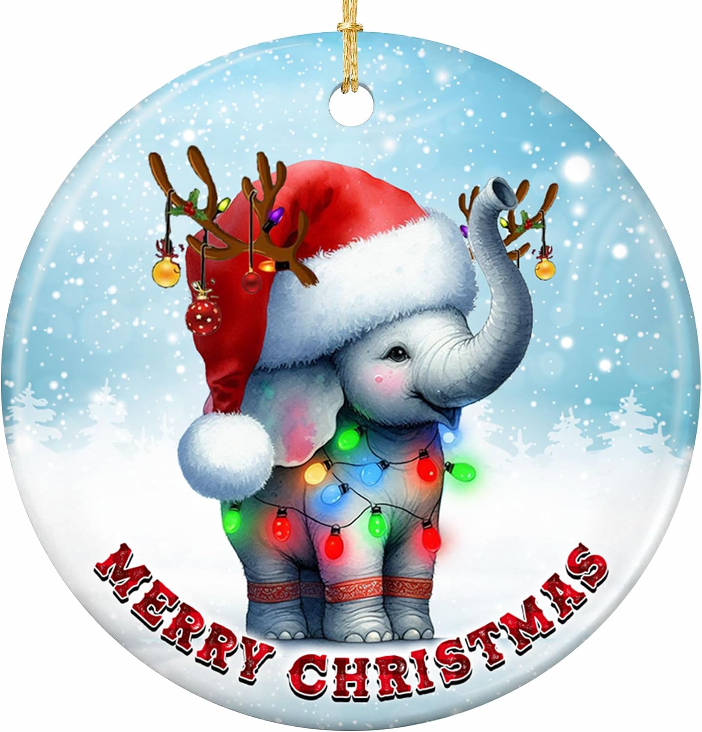 Elephant Ornament 2026 Santa Hat Antlers Cute Animal Gift