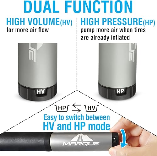 Miniatura 3 de Marque Mini bomba de neumáticos para bicicleta, bomba de mano de aire portátil para tubos de bicicleta con 120 PSI con válvula Presta y Schrader,