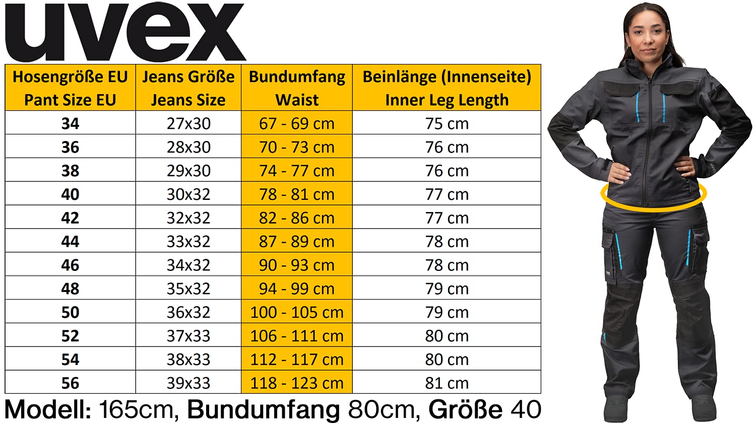 Uvex Tune-up - Pantalones largos de trabajo para mujer con bolsillos en la rodilla