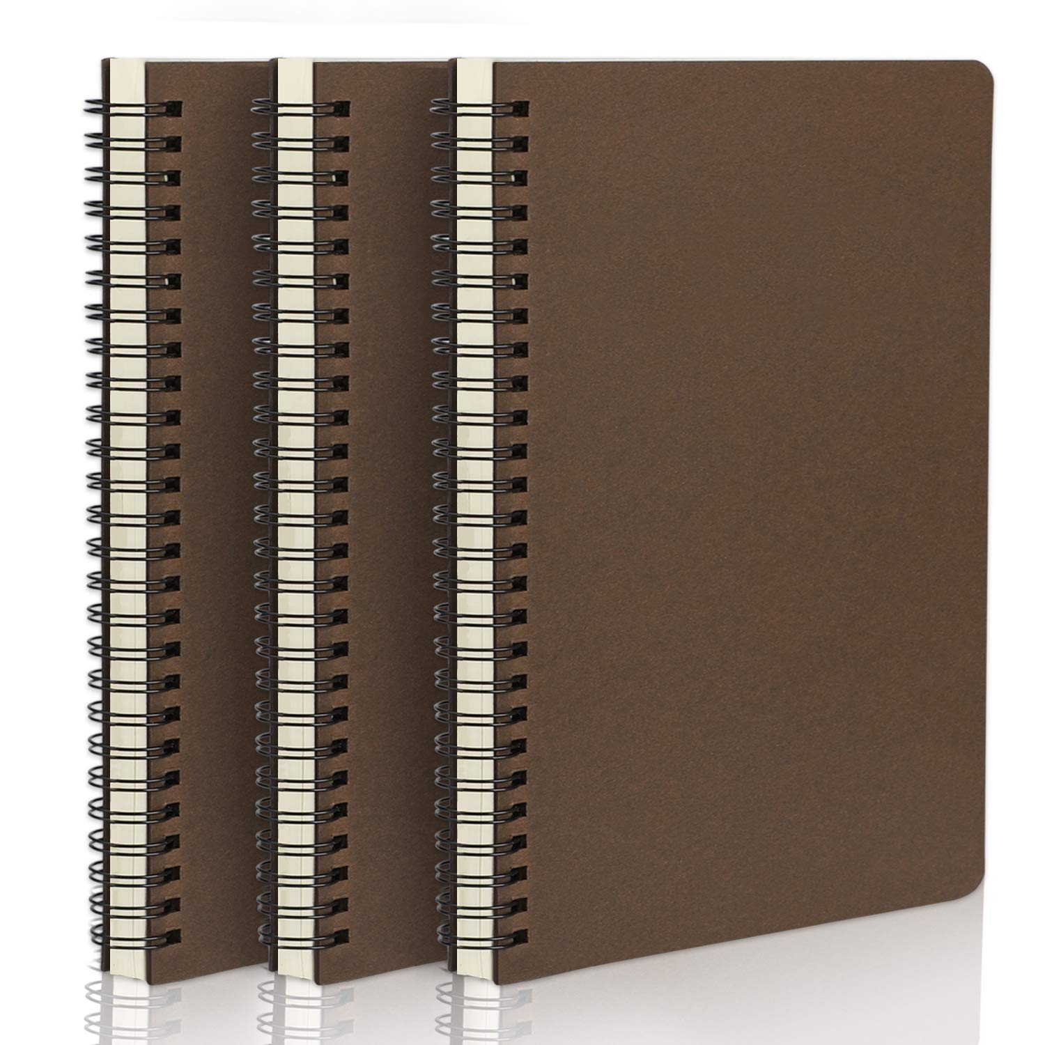 Spiral Ruled Notebook, EUSOAR A5 3packs 5.7x8.2" Lined Travel Writing Notebooks Journal, Memo Notepad Sketchbook, Office Business Subject Diary Ruled Spiral Book Journal-Coffee Cover
