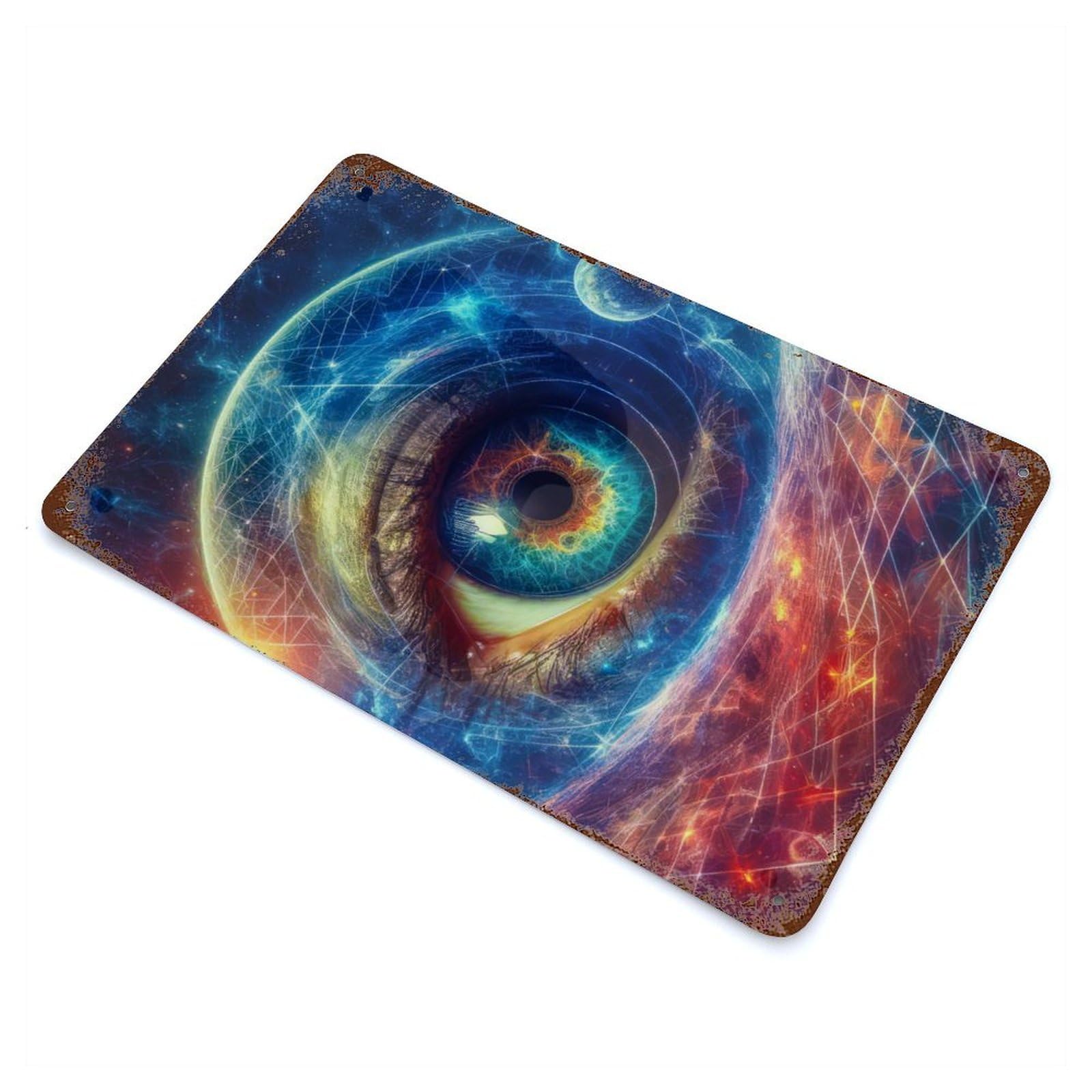 The Cosmic Eye Rustic Tin Plaque 11.8"x7.9", Industrial Home Decor for Pub, Kitchen And Man Cave Decor