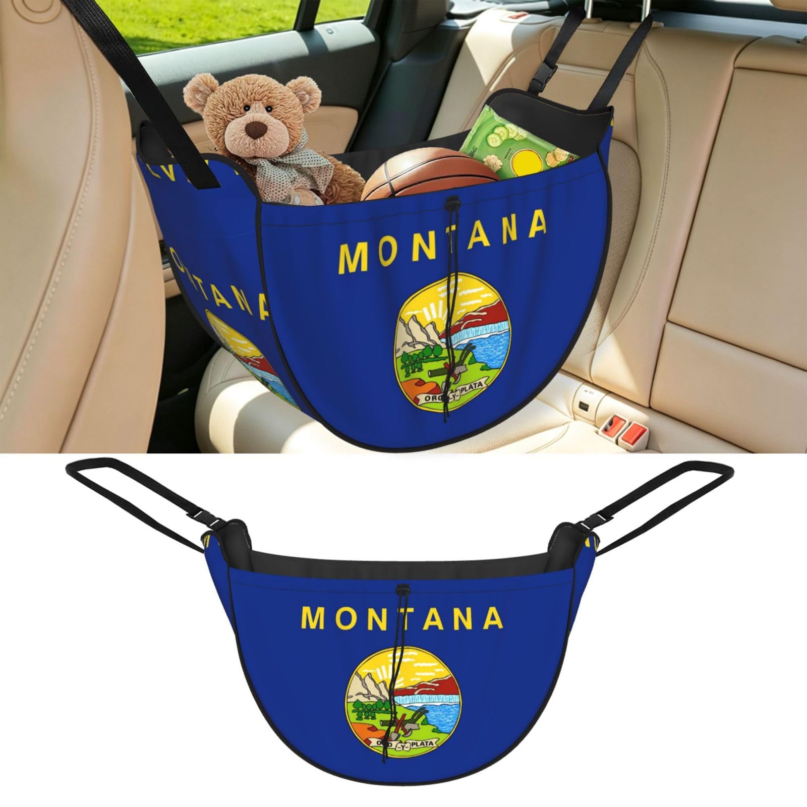 Cntdbu Black Montana State Flag Car Seat Organizer-Backseat Storage Bag For Travel