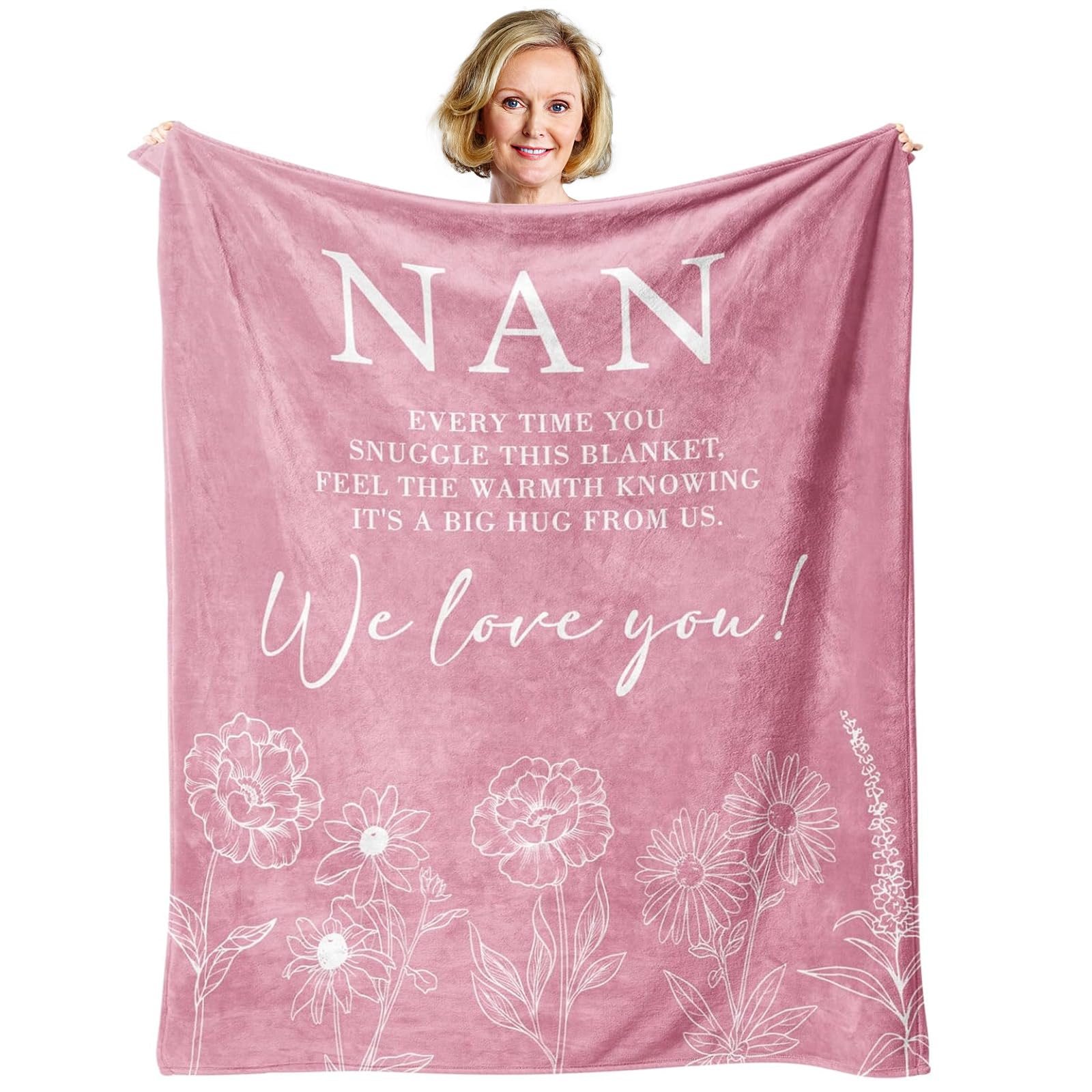 twirush Gift for Nan, Gifts for Nanny 150 * 130cm, Flannel Blanket Nan Gifts from Grandchildren, Christmas/Birthday Gifts for Nan, Nanny, Nana, Grandma (Pink)