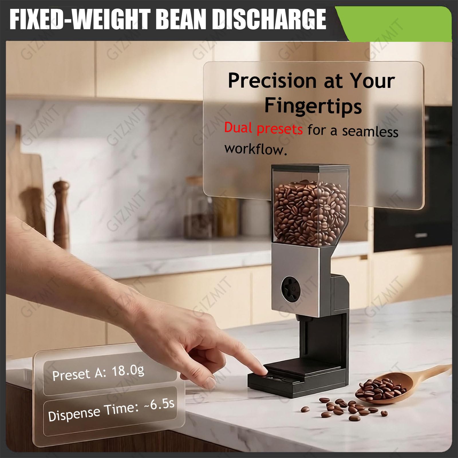 Dispenser Monodose, dosatore di Chicchi di caffè (Versione in Metallo), Macchina per Il Pre-dosaggio di Chicchi di caffè, per Lo stoccaggio di Fiocchi d'avena e Chicchi di caffè.