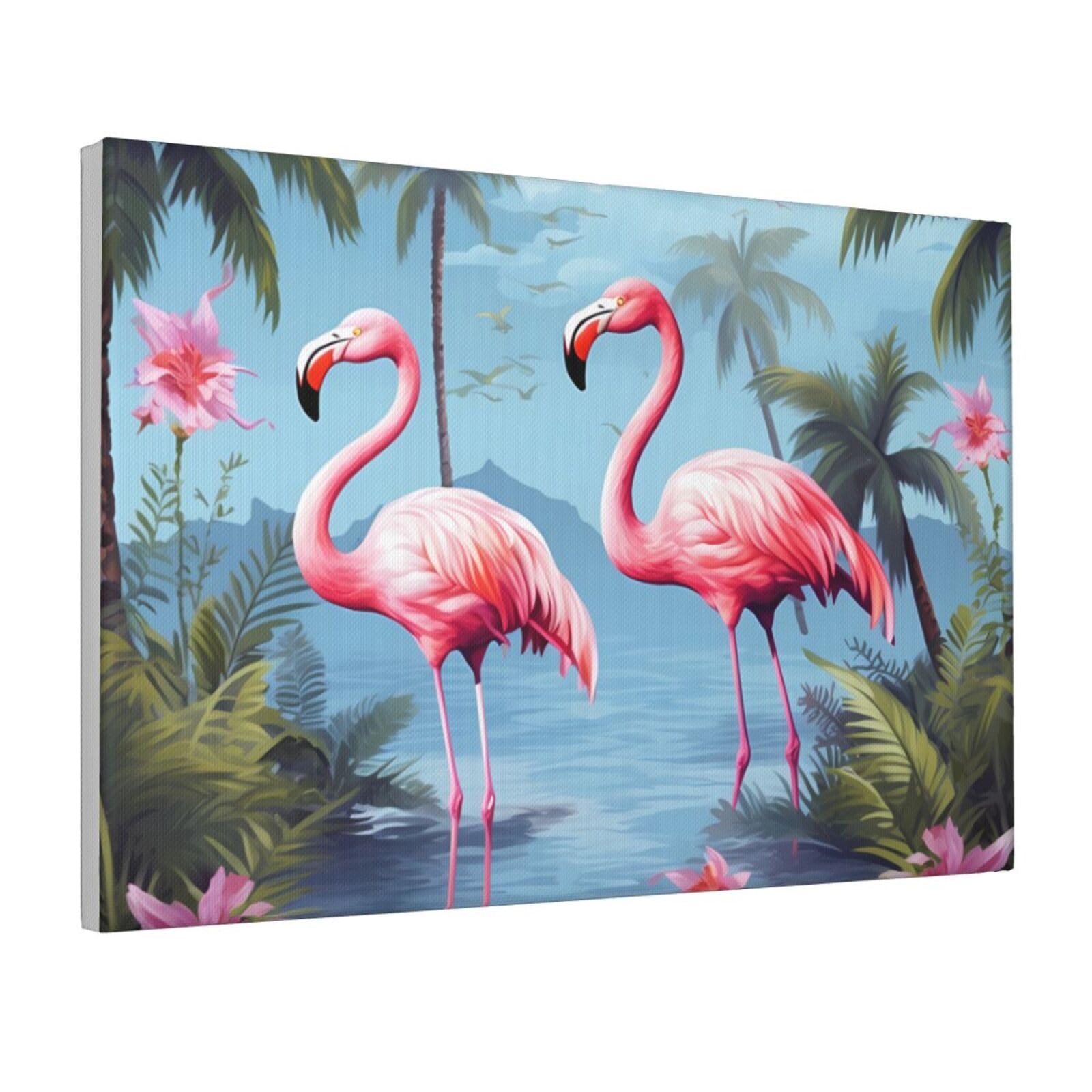 Framed Wall Art for Living Room Art Work, Tropical flamingos Picture Prints Modern Office Wall Paintings Poster Aesthetic Wall Decorations for Home Decor Ready To Hang 12"x18"