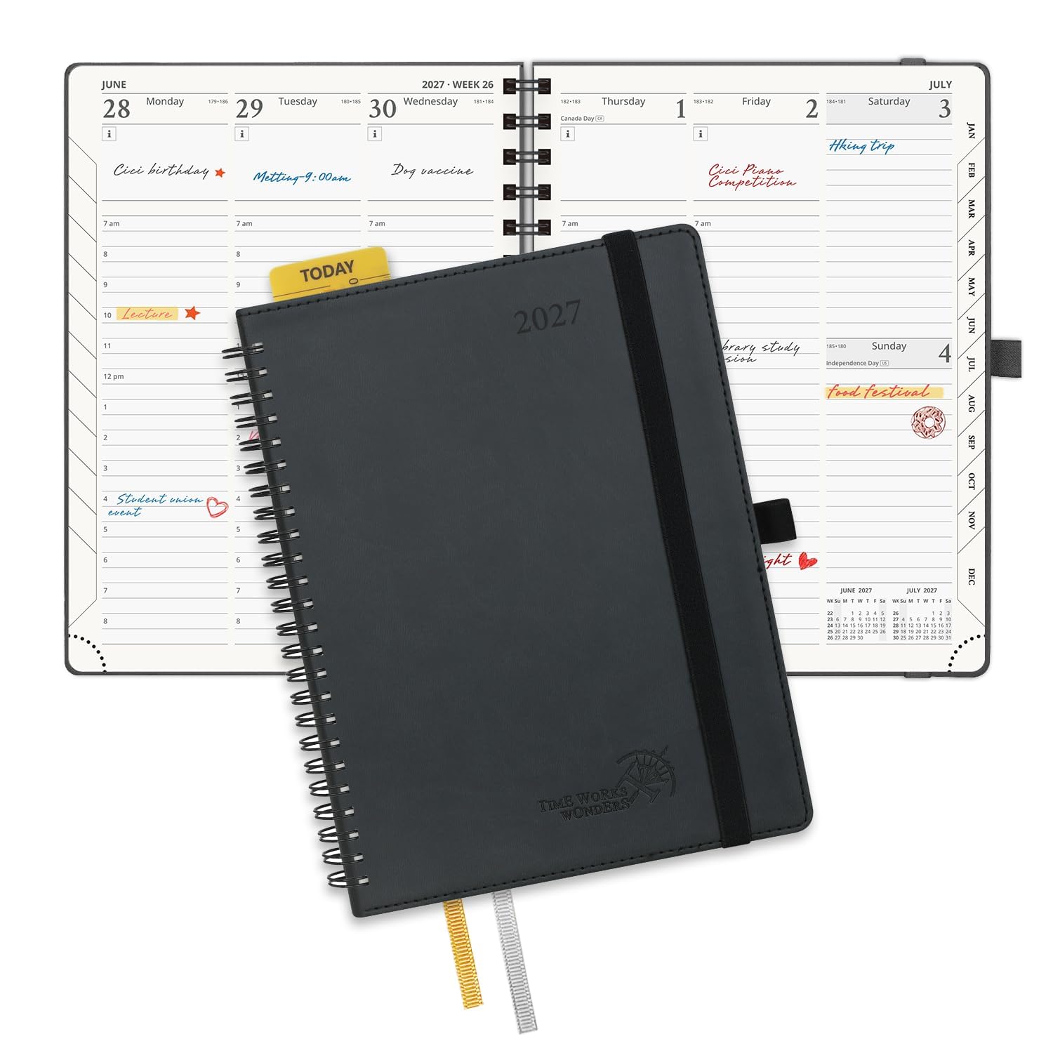 POPRUN Diary 2027 Week to View A5 Soft Cover Spiral Vertical Planner