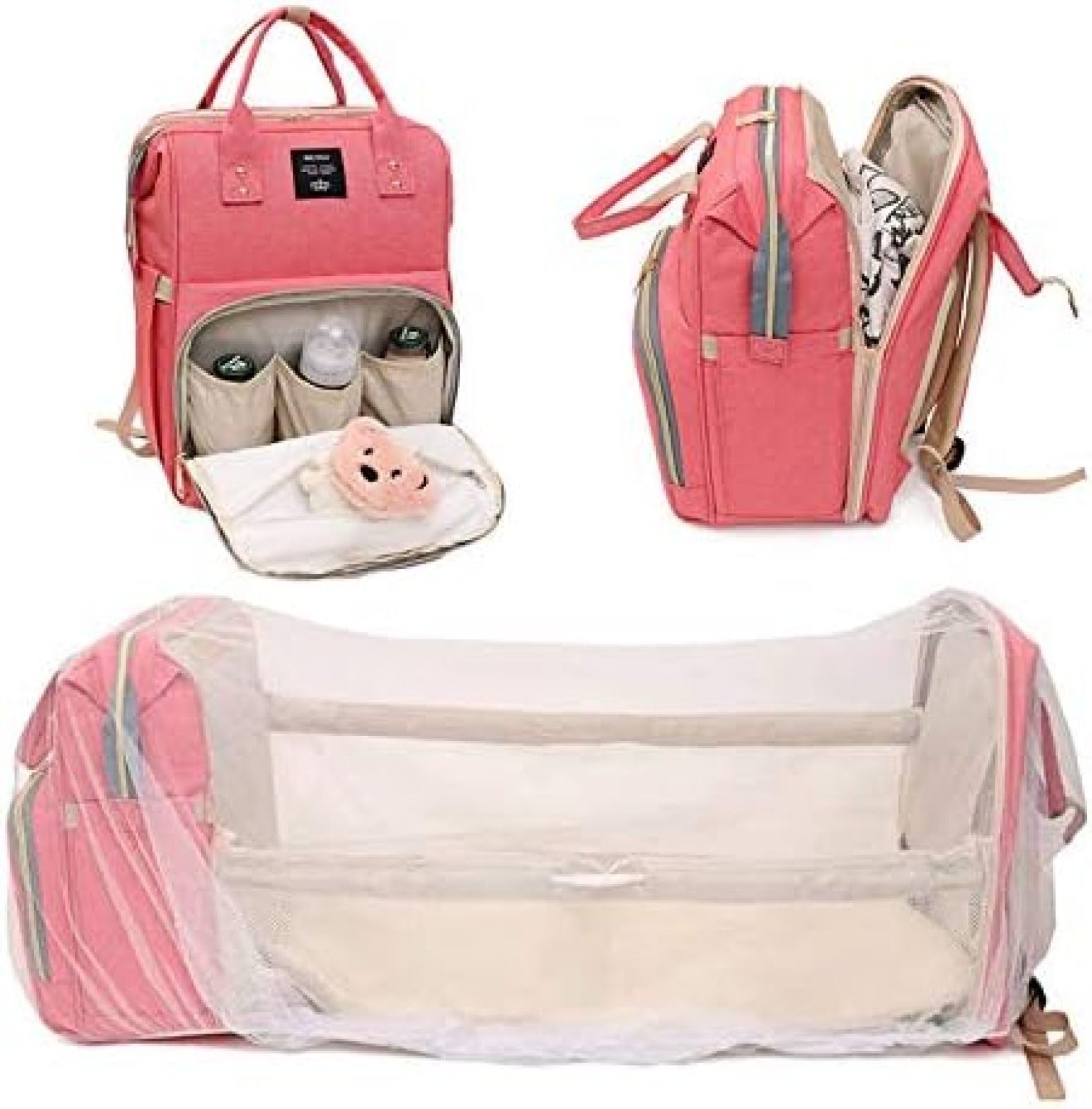 Mochila para Pañales 3 En 1 con Estación De Cambio, Cama Plegable Portátil, Cuna De Viaje para Mamá, Material De Registro para Bebés Recién Nacidos para Niñas Y Niños,Gris,bonny369