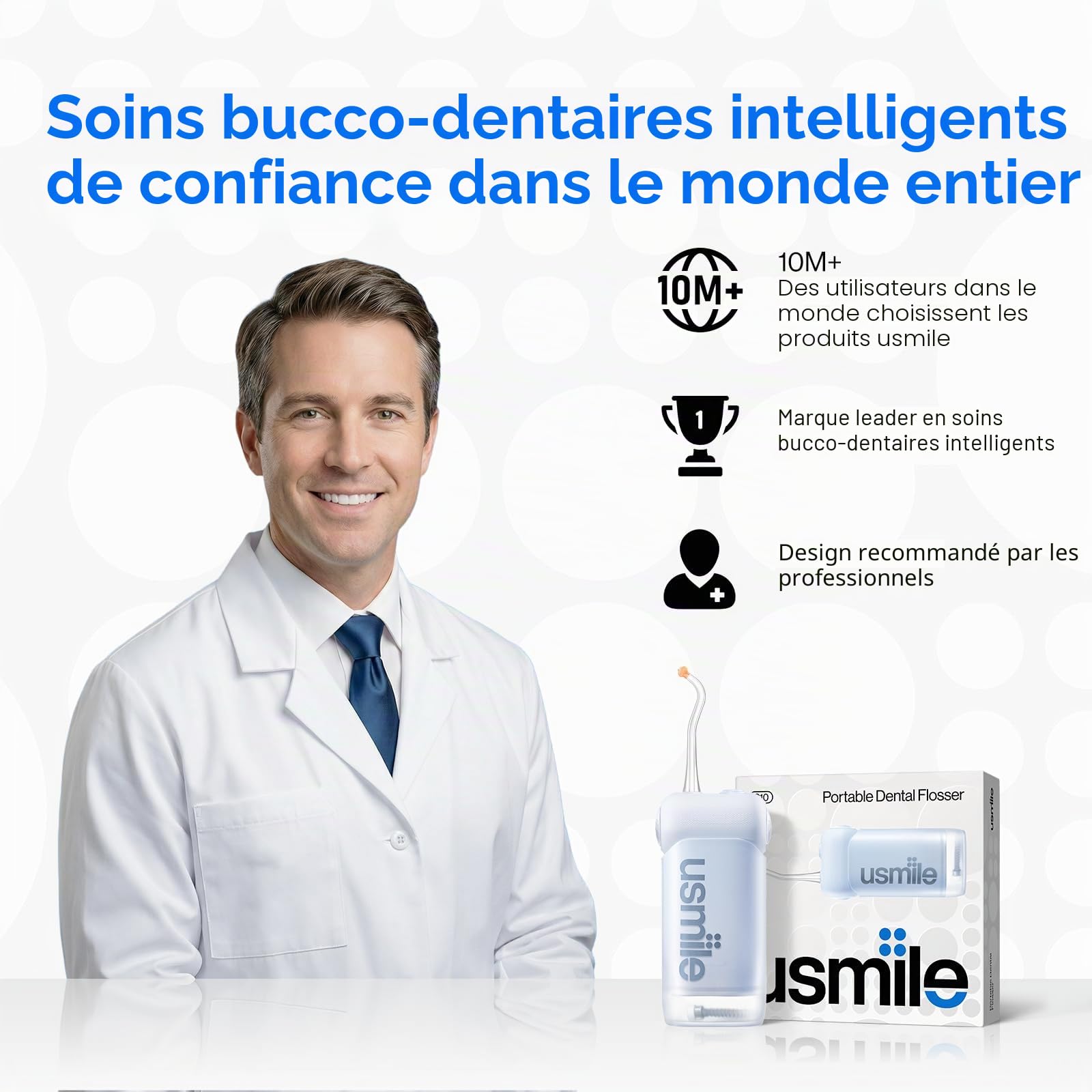 usmile C10 Jet Dentaire Hydropulseur portable – 95 jours d'autonomie | 4 modes, réservoir 180 ml, étanche IPX7, idéal pour voyages, appareils dentaires, implants et gencives