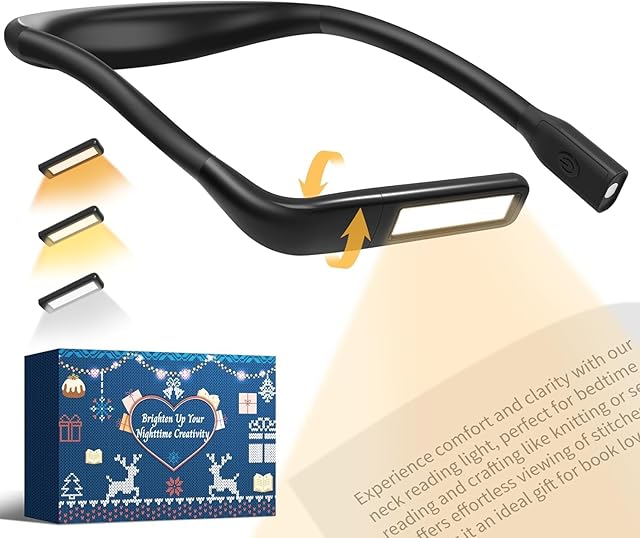 Neck Reading Light Christmas Presents - Book Light for Reading in Bed at Night, Rechargeable Neck Light Knitting Crafting Book Lovers Readers Stocking Fillers Women Men Advent Calendar Xmas Gifts
