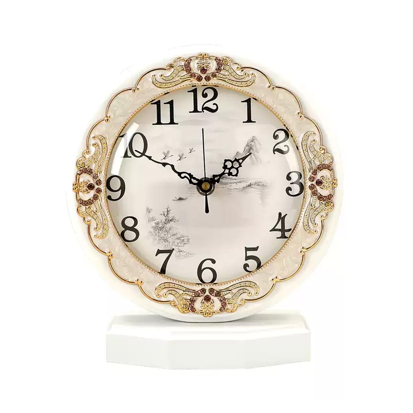 Vintage Mantel Clocks,Non-Ticking Clock Battery Operated, Creativity Fireplace Clock for Living Room, Decorative Shelf Clock for Home Décor(White)