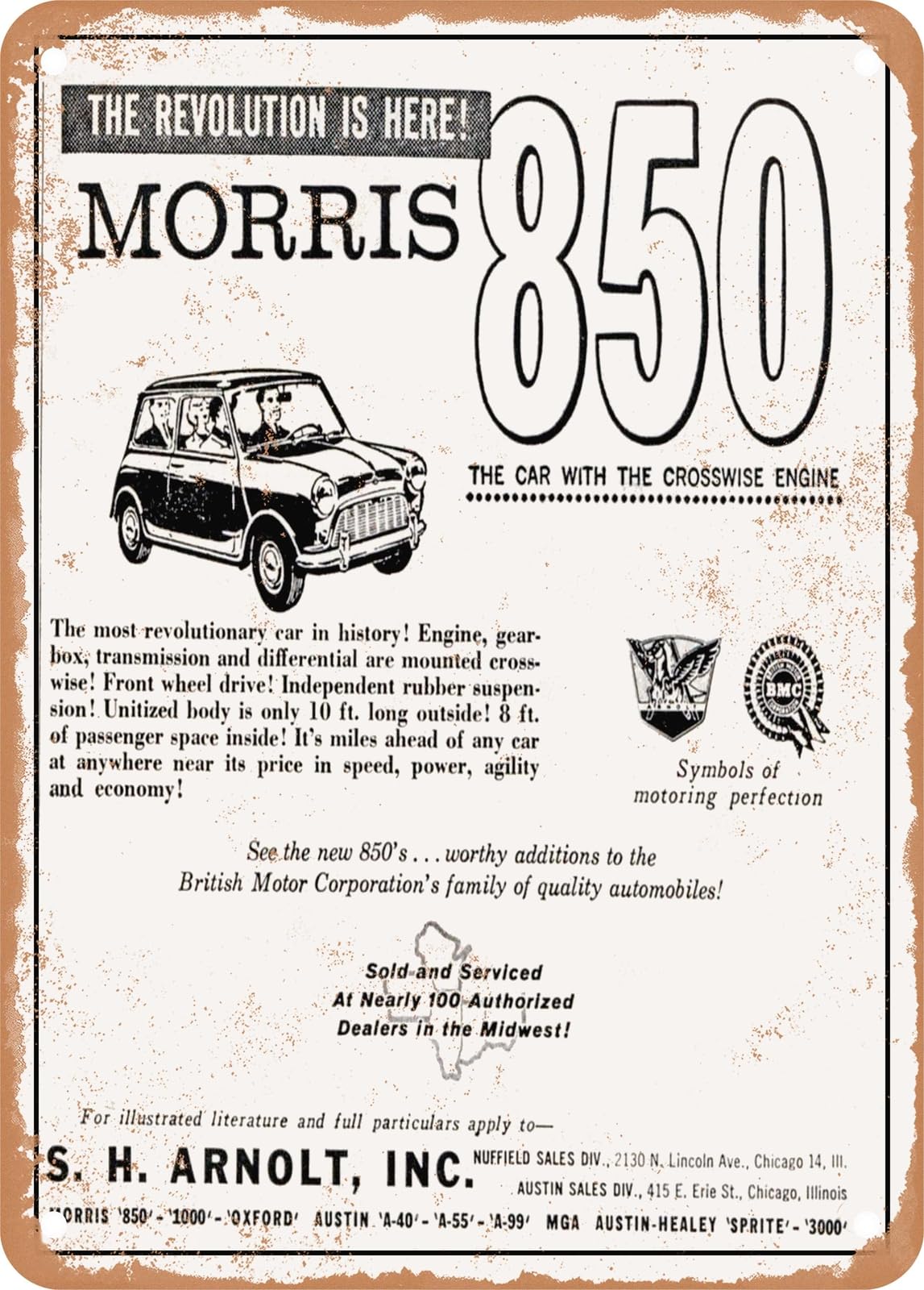 METAL SIGN - 1961 Morris 850 The Revolution is Here Vintage Ad home decor