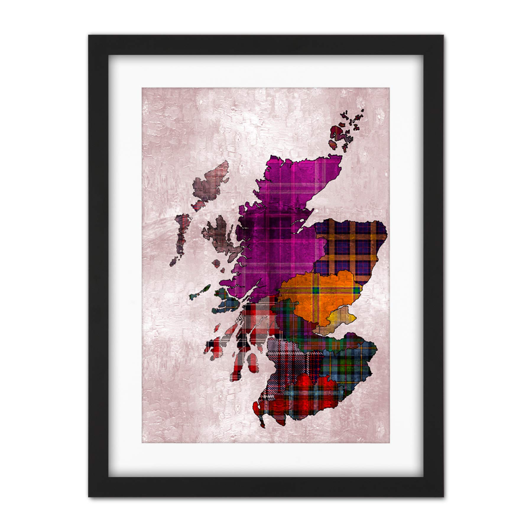 Wee Blue Coo Scotland Map Tartan Regions Artwork Framed Wall Art Print 18X24 Inch