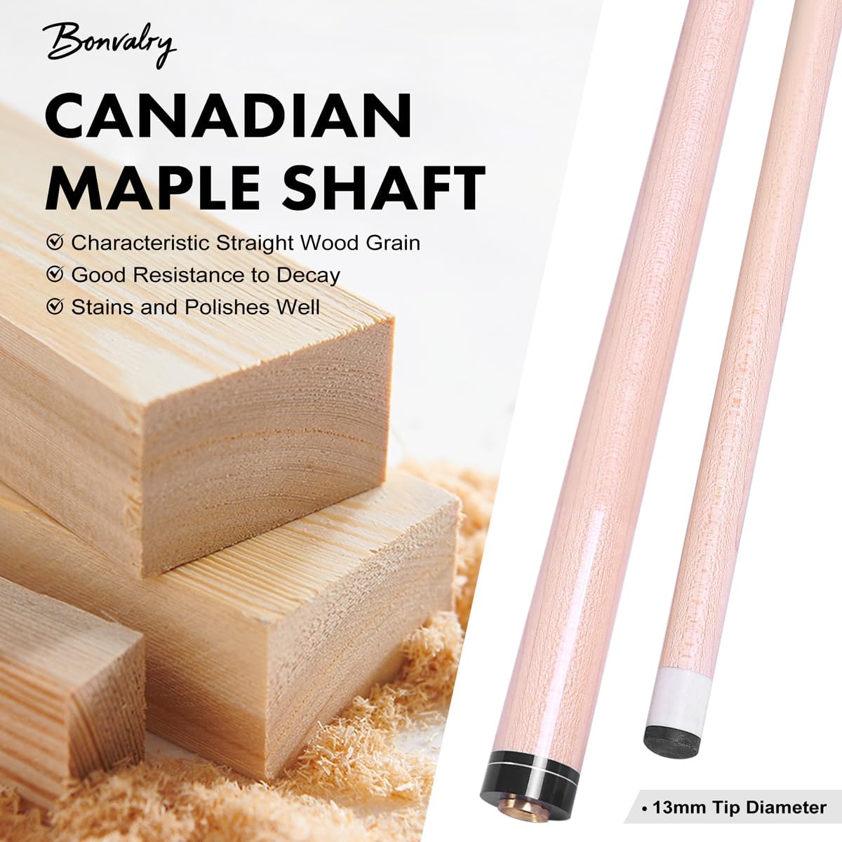 58" Pool Cue Sticks Set of 4, Maple Shaft 13mm Tip, Decals Pattern Butt with Nylon Wrap