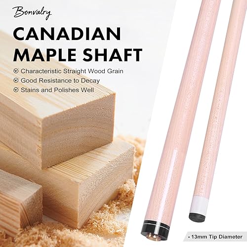 Miniatura 5 de Juego de 4 palos de taco de piscina de 58 pulgadas, eje de arce de 0.512 in, punta de calcomanías con envoltura de nailon