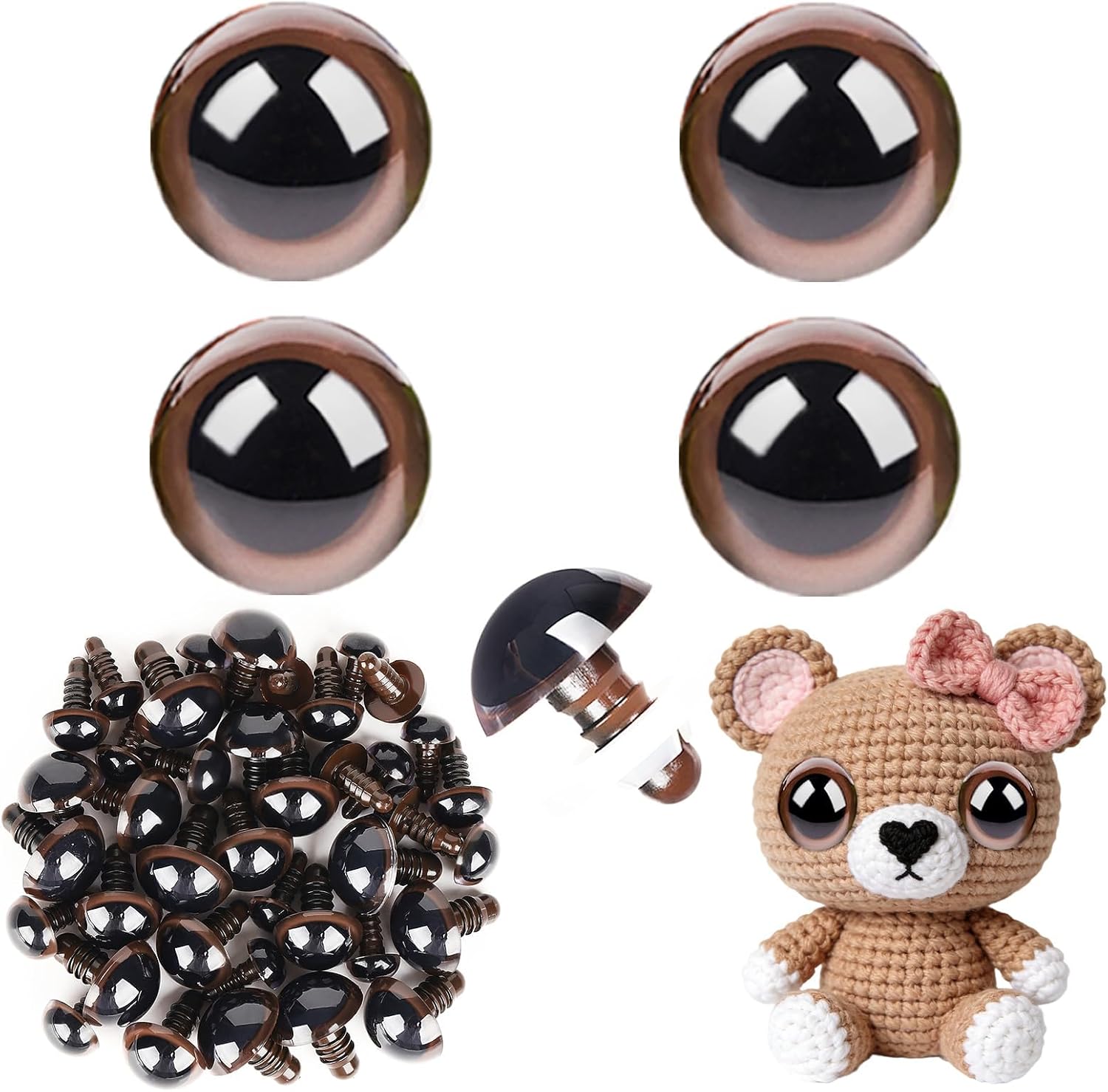 MUCUNNIA 80pcs 18-30mm Brown Safety Eyes for Crocheting with Washers