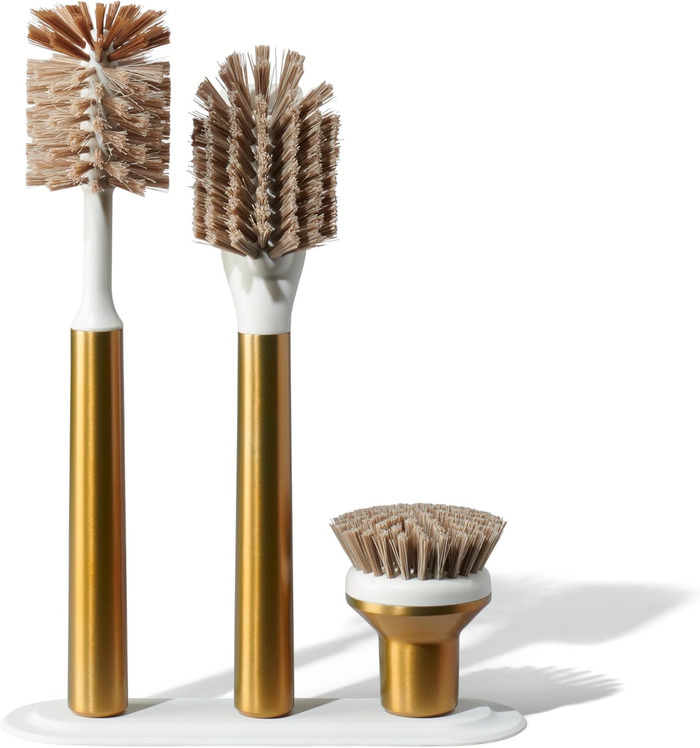 Ionic Brush Set, Magnetized to Stand Upright, Stainless Steel with Replaceable Heads, Brass/Gold