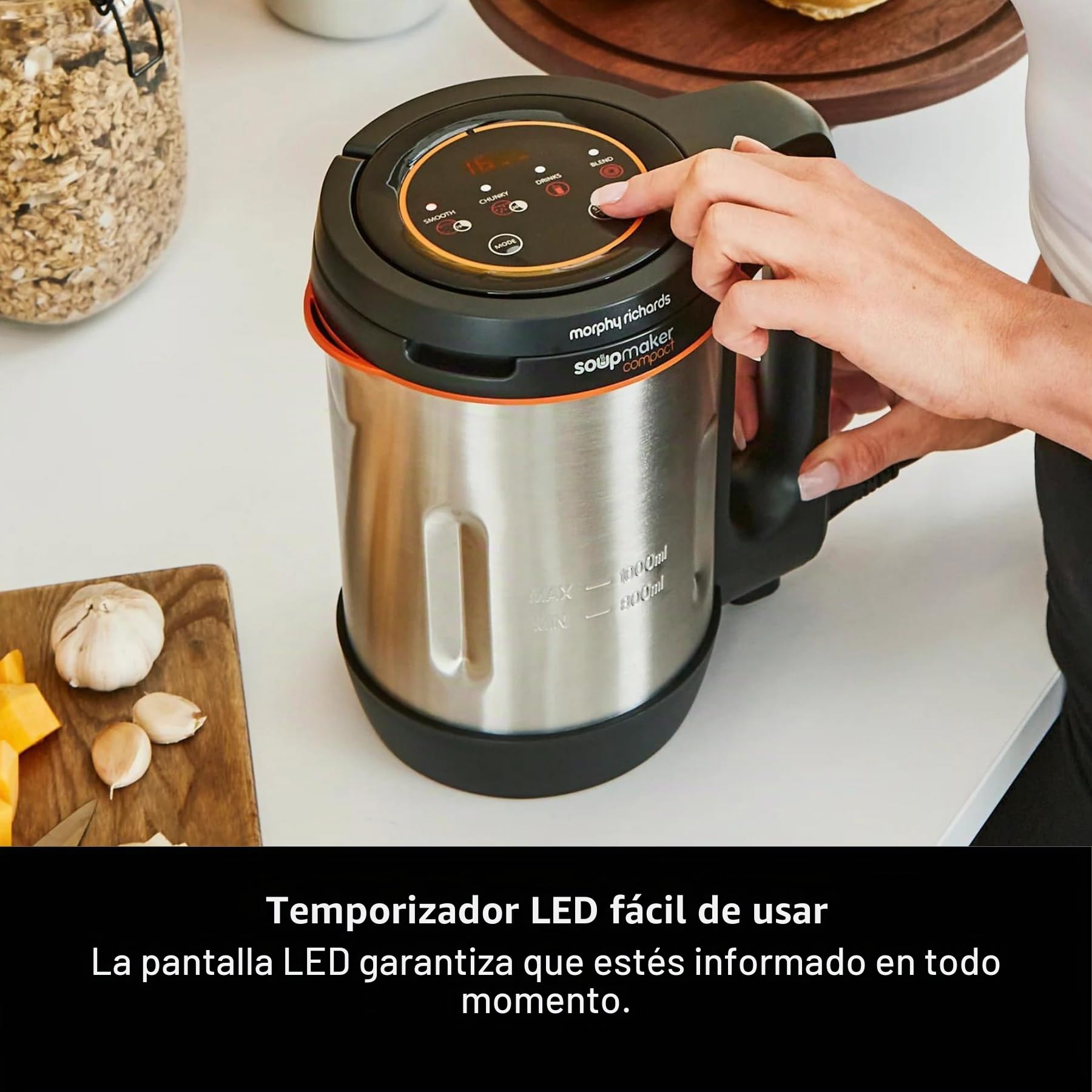 Morphy Richards Máquina para hacer sopa compacta 501021 de acero inoxidable, 1 litro, 900 W
