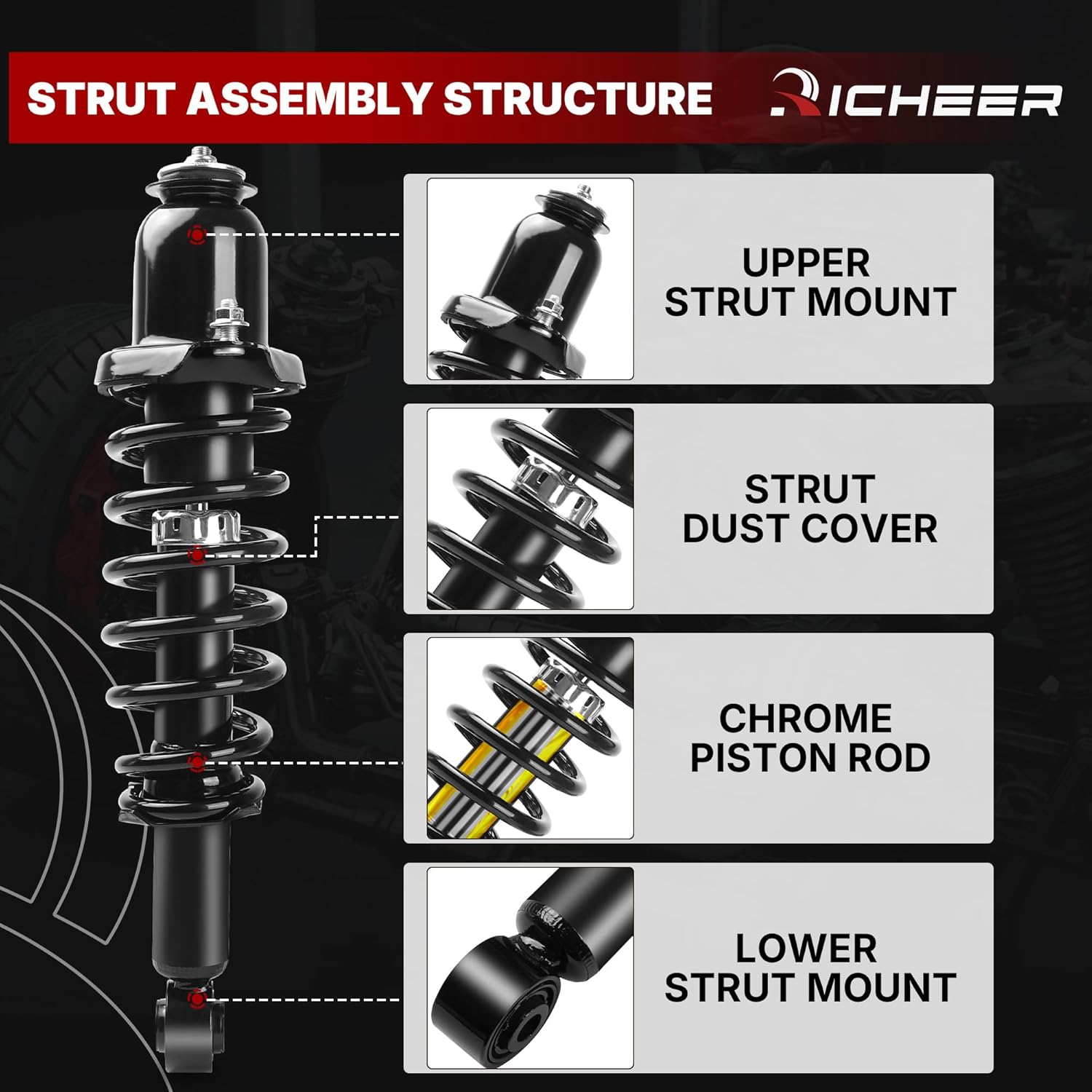 Richeer Front and Rear 4 PCS Strut Assembly Compatible with 2009-2013 Corolla, Shock Absorber Front and Rear with Coil Spring Steel Replacement 832598/572598,832597/572597,172599R 172599L