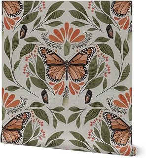 Peel & Stick Wallpaper Swatch - Nature Garden Insect Monarch Butterfly Art Nouveau Victorian Dark Academia Custom Removable Wallpaper by Spoonflower